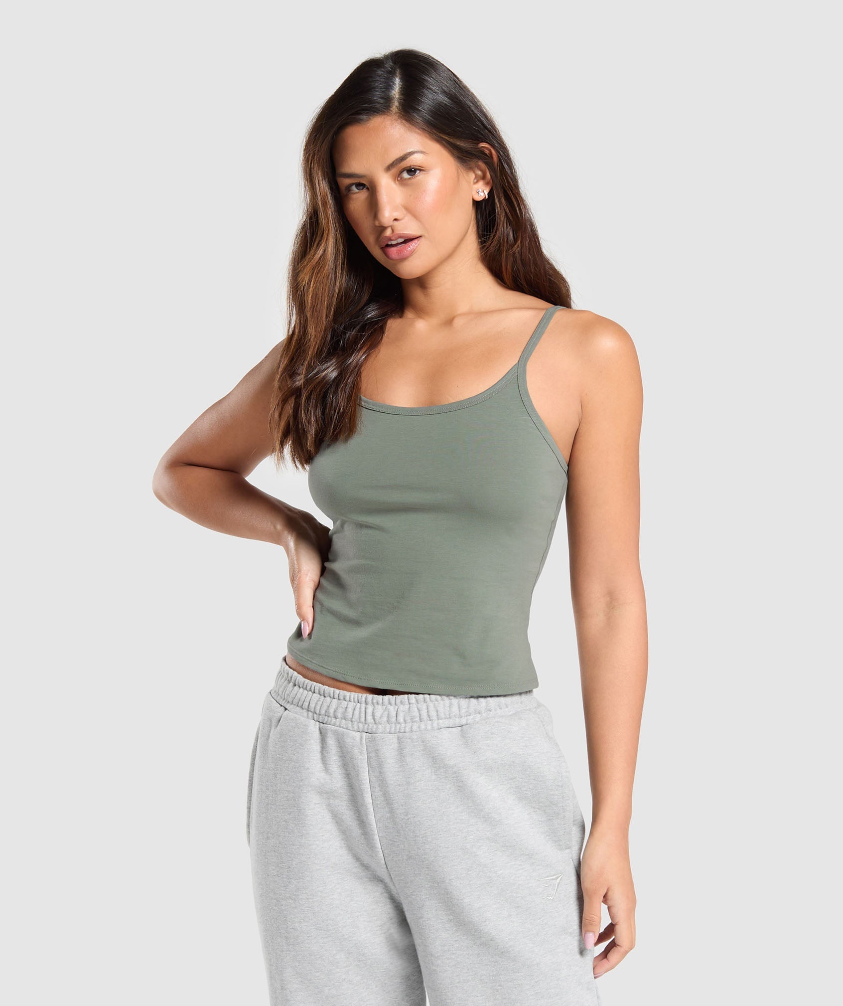 Cotton Cami Tank in Unit Green