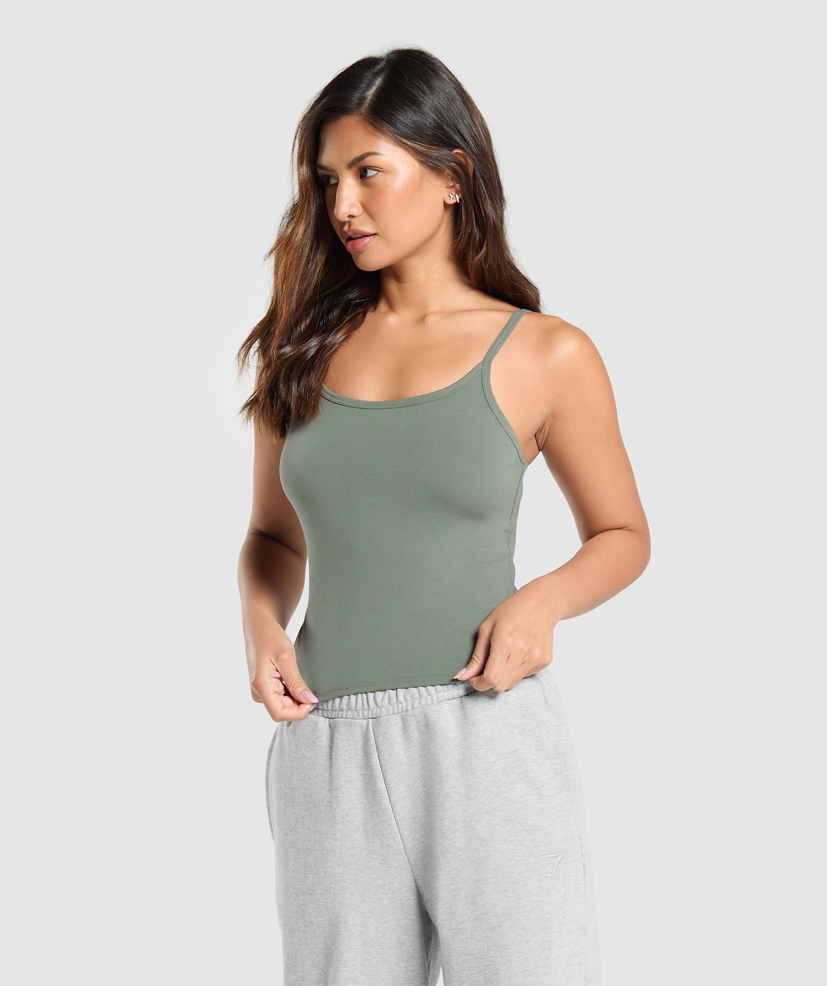 Cotton Cami Tank in Unit Green - view 3