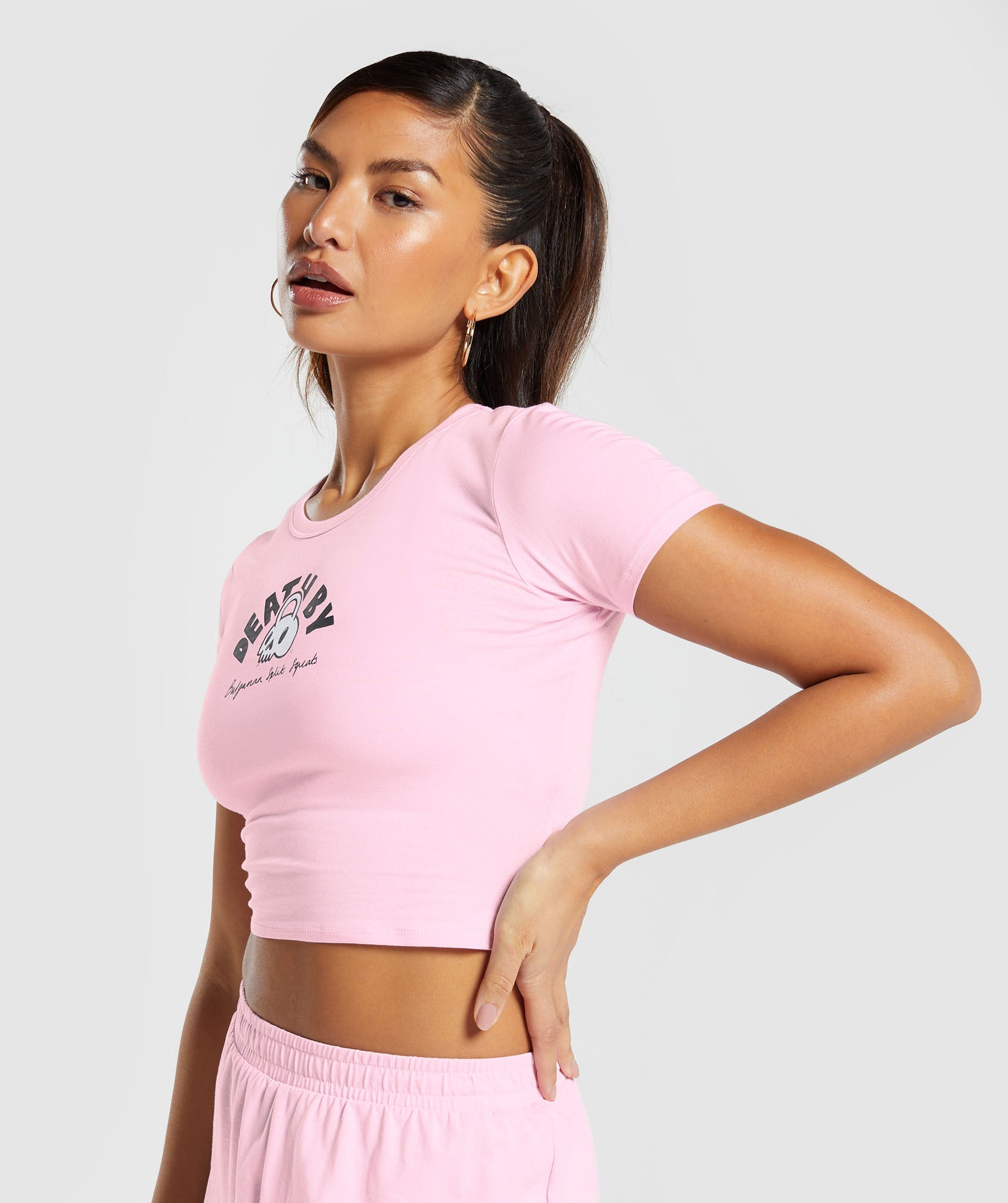 Cotton Graphic Crop Top in Dolly Pink - view 3