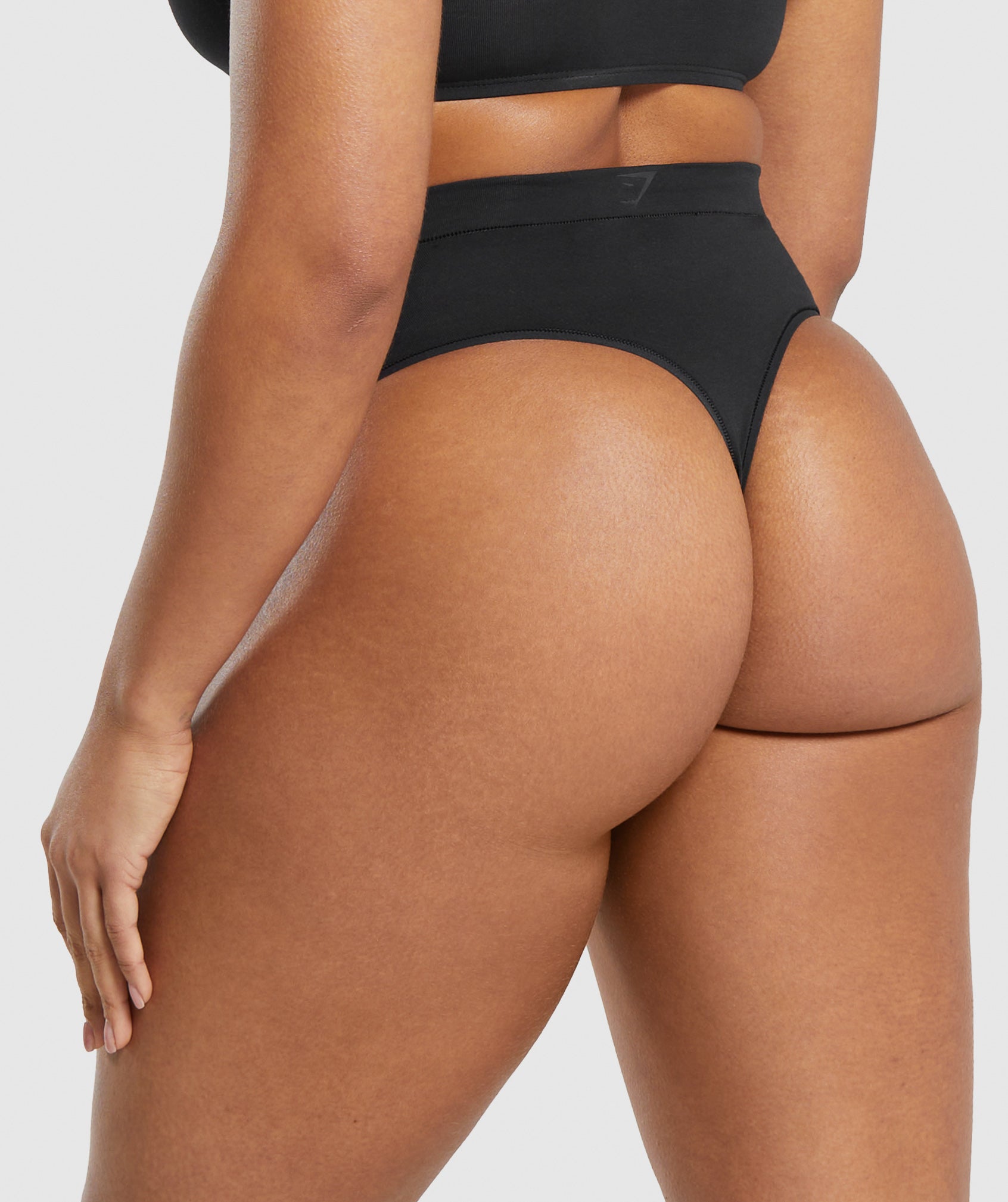 Cotton High Waisted Thong in Black - view 2