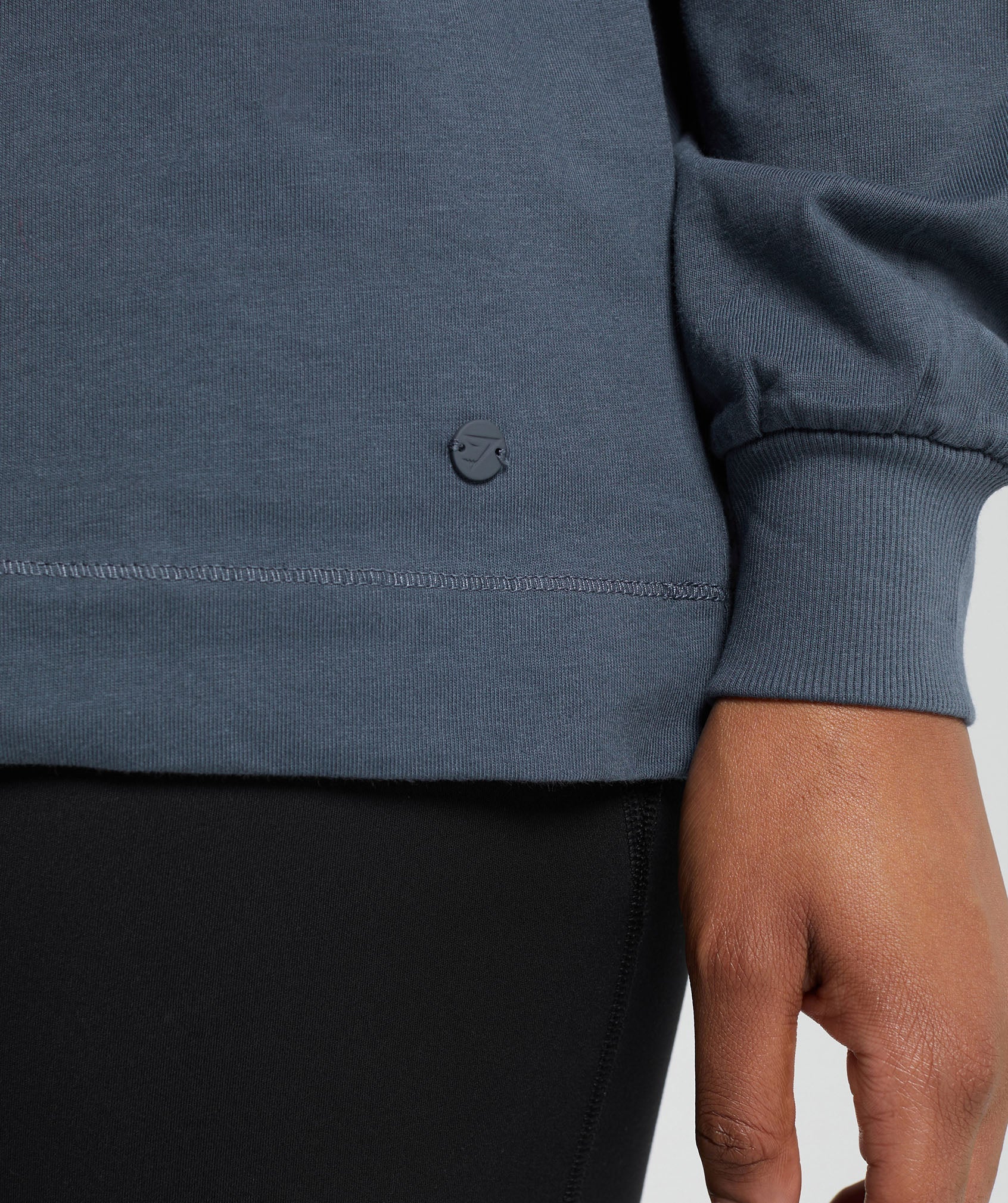 Cotton Oversized Long Sleeve Top in Titanium Blue - view 5