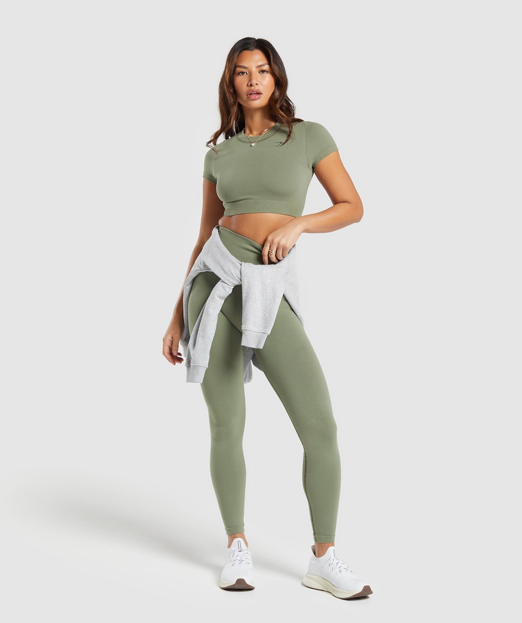 Cotton Seamless Crop Top in Base Green - view 4