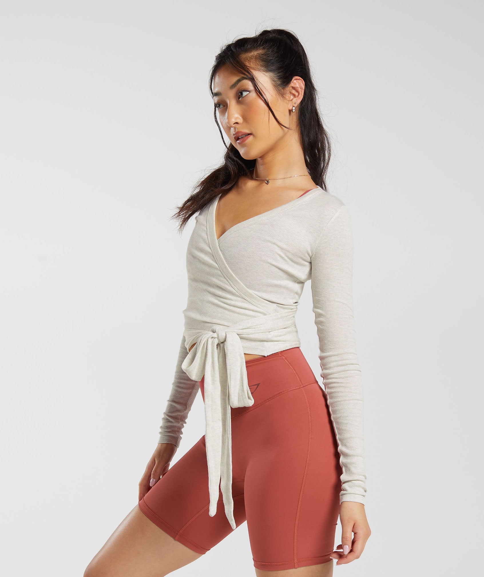 Elevate Wrap Long Sleeve Top in Frost White Marl - view 3