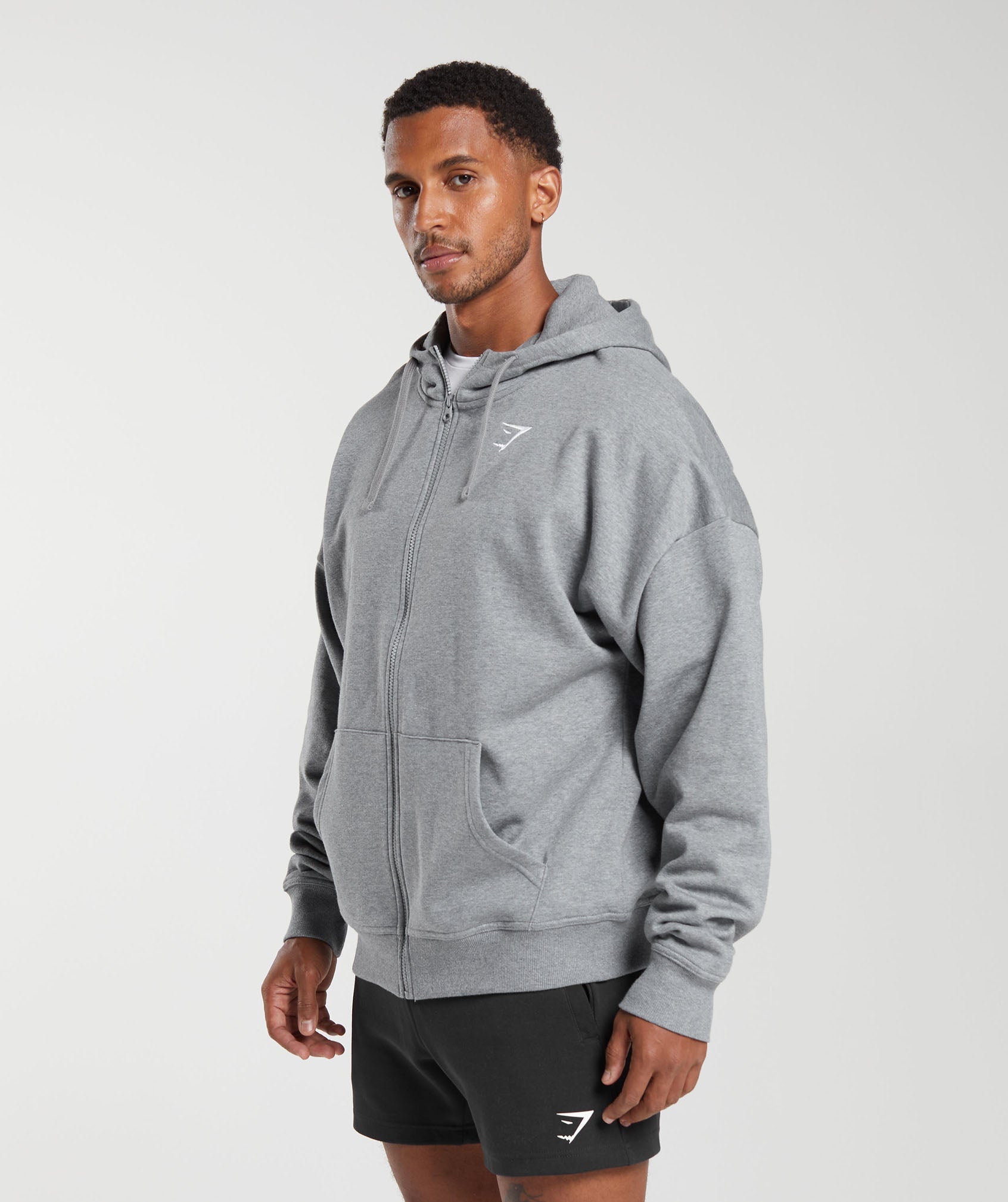 Crest Oversized Zip Up Hoodie in Charcoal Grey Marl - view 3