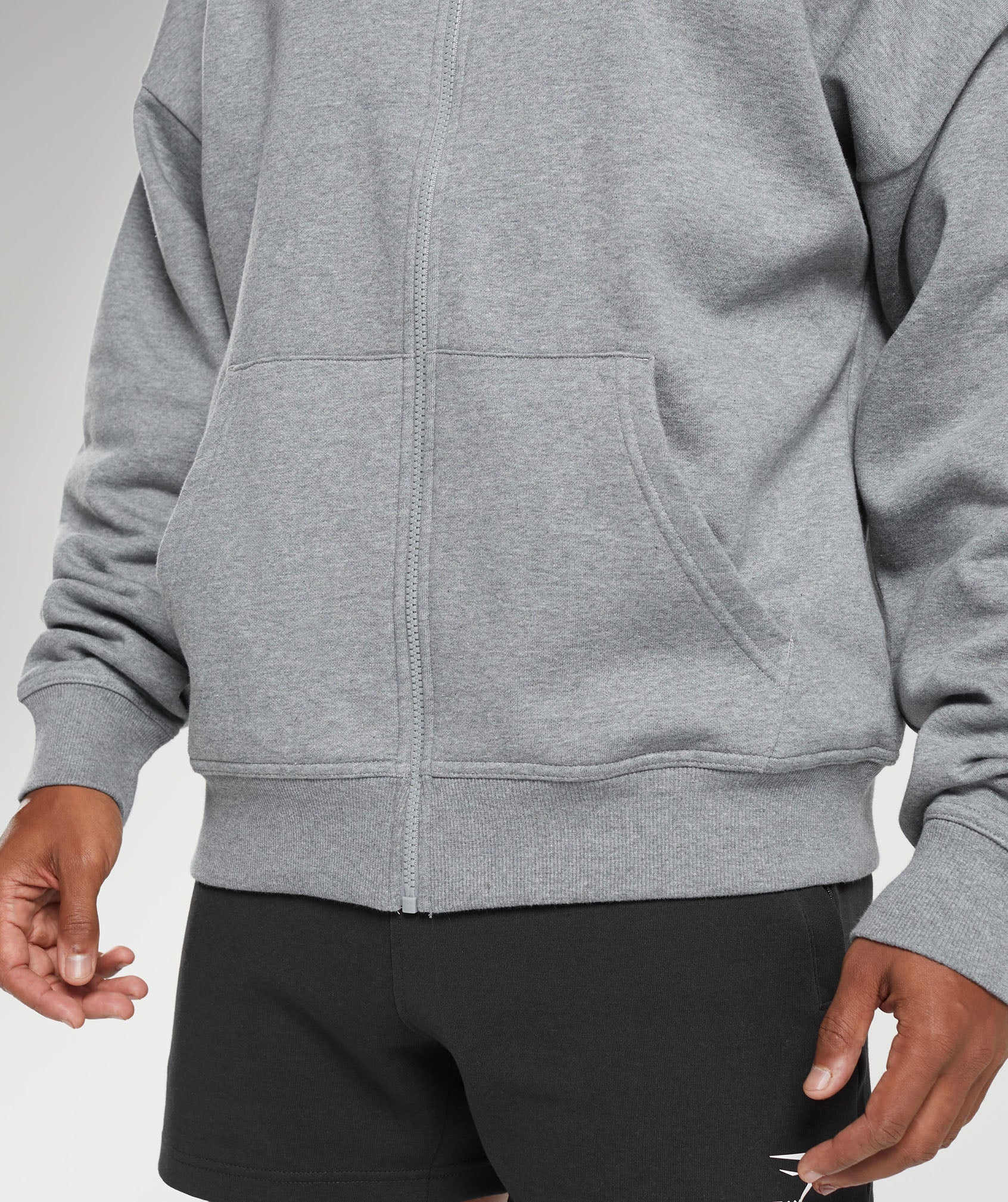 Crest Oversized Zip Up Hoodie in Charcoal Grey Marl - view 6