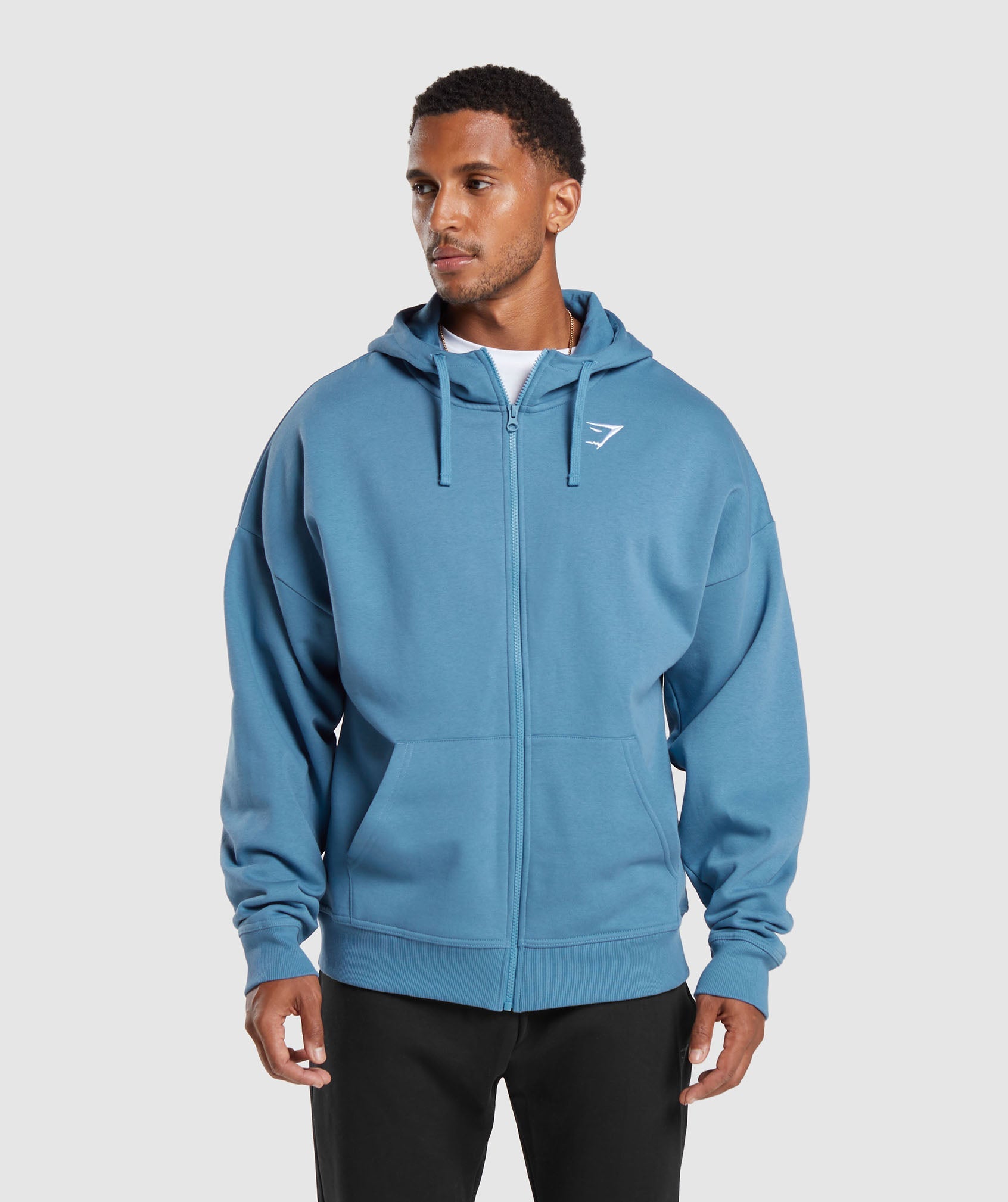 Crest Oversized Zip Up Hoodie in Denim Blue - view 1