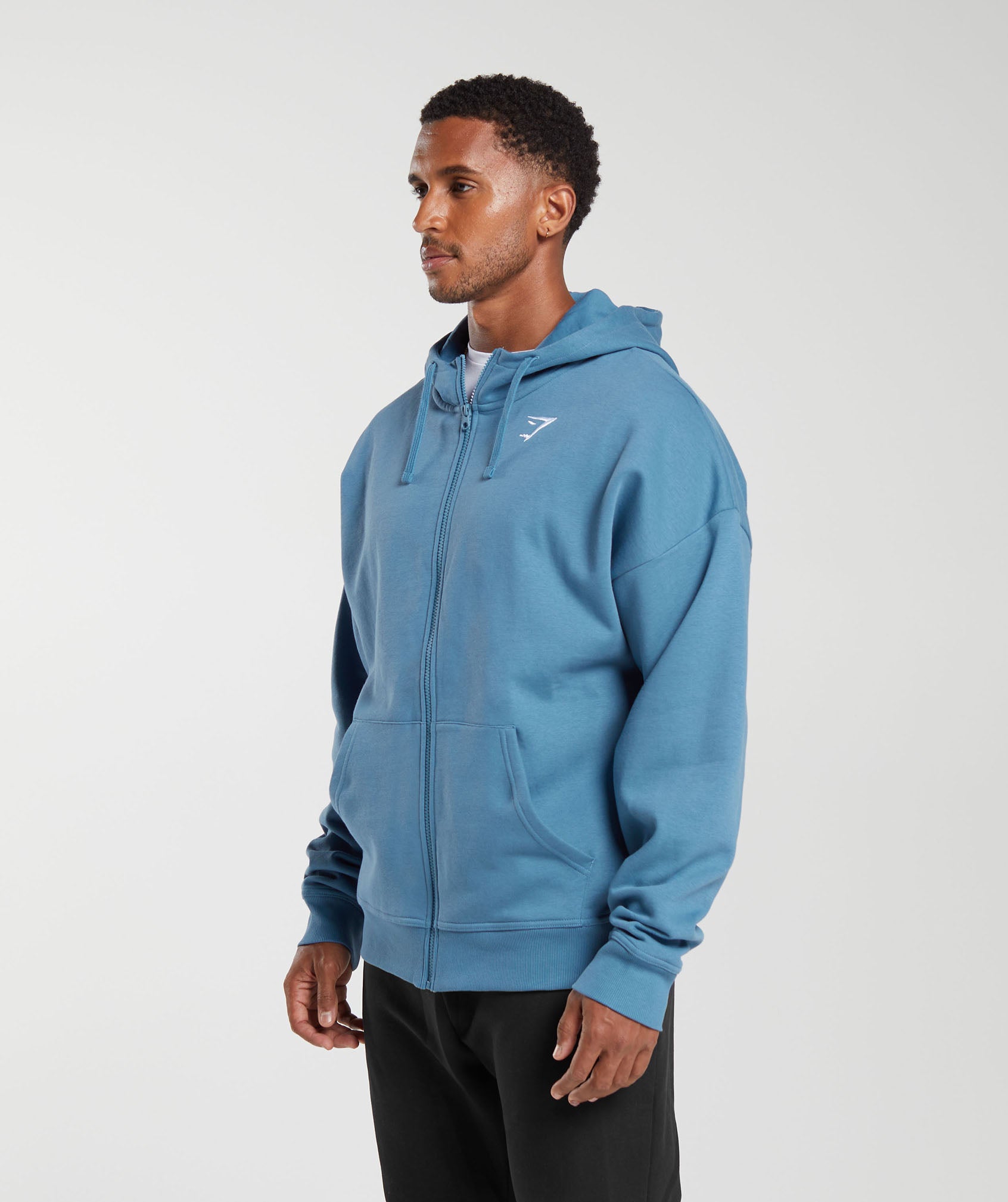 Crest Oversized Zip Up Hoodie in Denim Blue - view 3