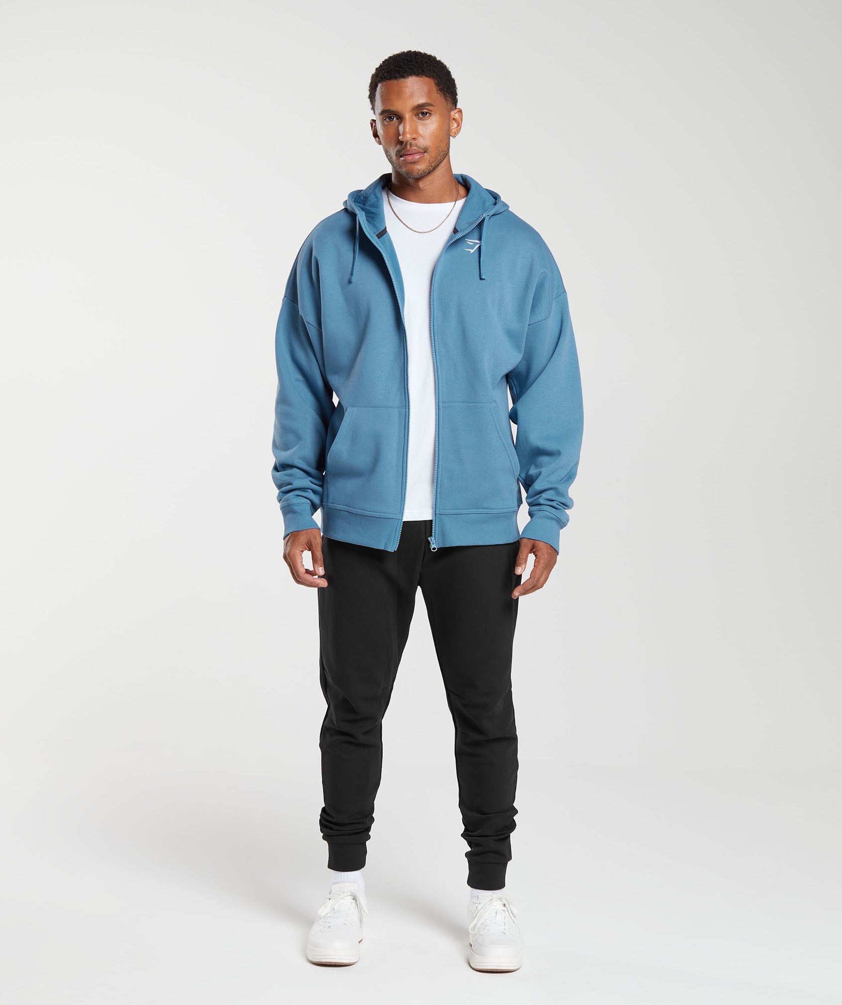 Crest Oversized Zip Up Hoodie in Denim Blue - view 4