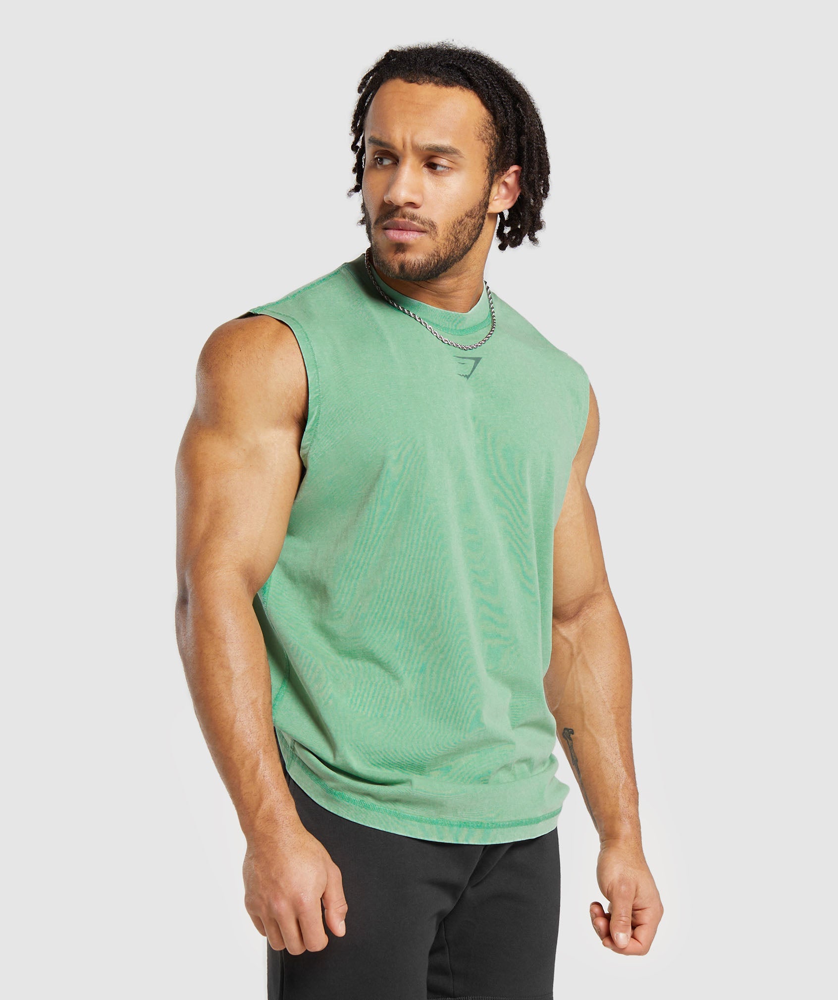 Heritage Washed Cut Off T-Shirt in Lagoon Green - view 3
