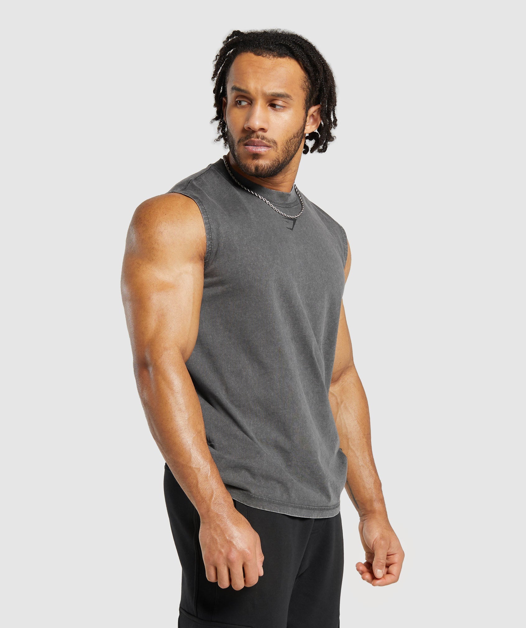Heritage Washed Cut Off T-Shirt in Onyx Grey - view 3