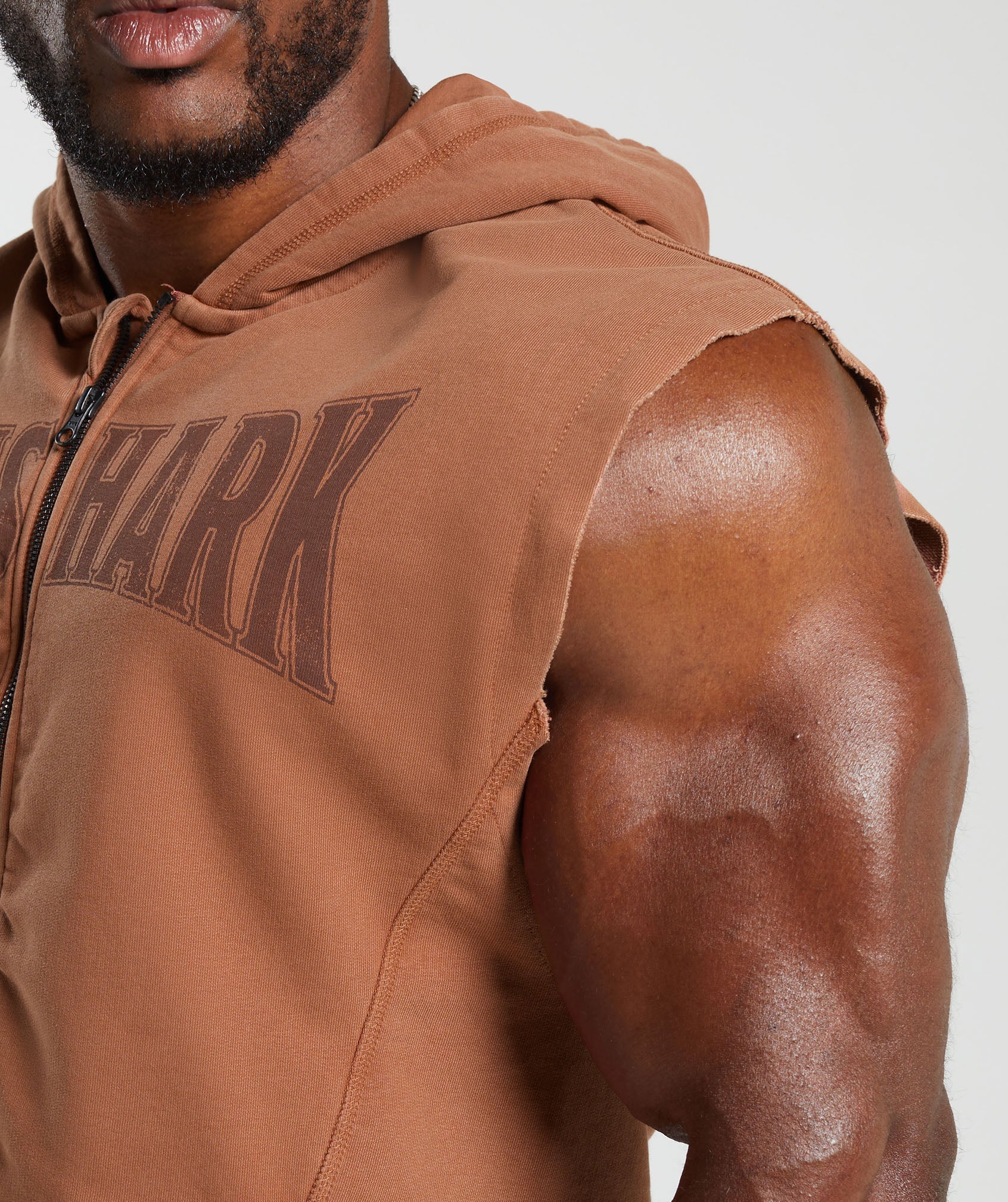 Heritage Washed Sleeveless Zip Up Hoodie in Canyon Brown - view 7