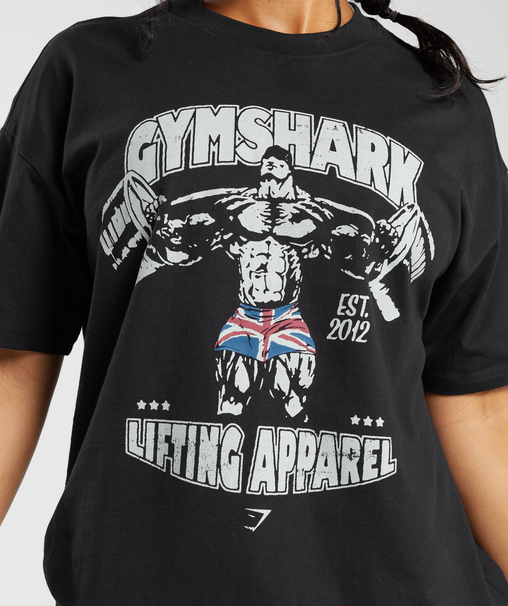 Gymshark T-Shirt Womens Large Black Shark Print Short Sleeve Gym