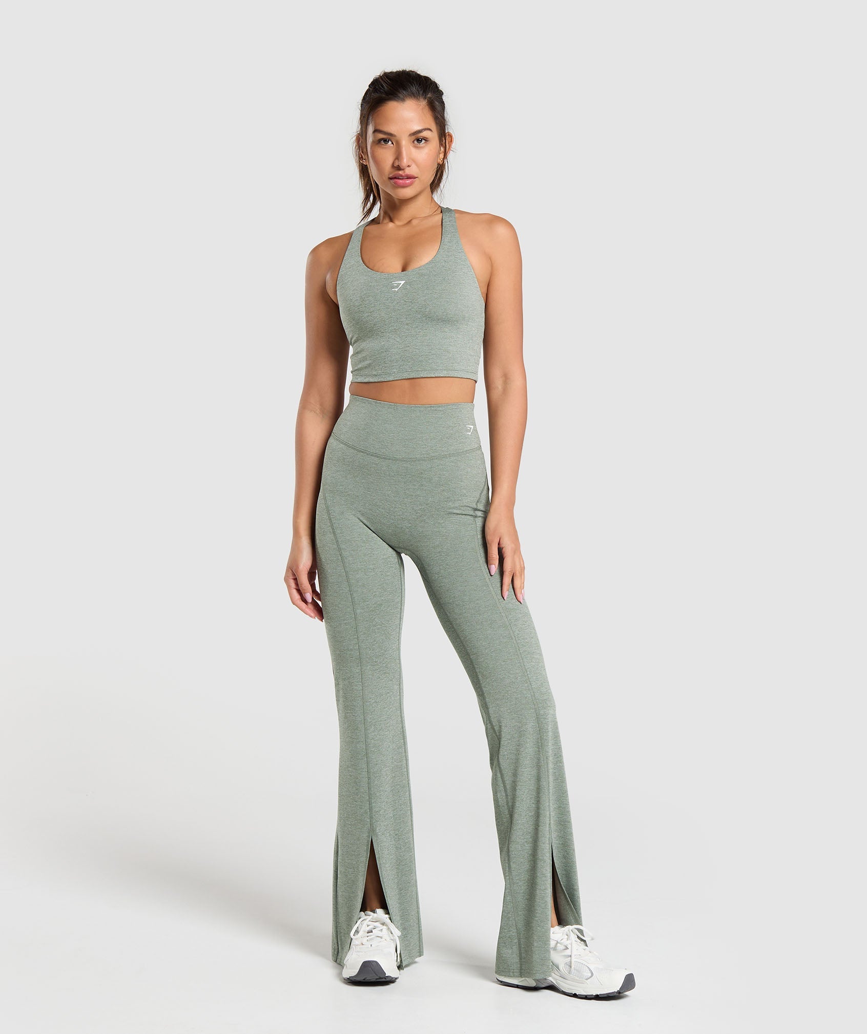 Marl Flared Leggings in Unit Green - view 4
