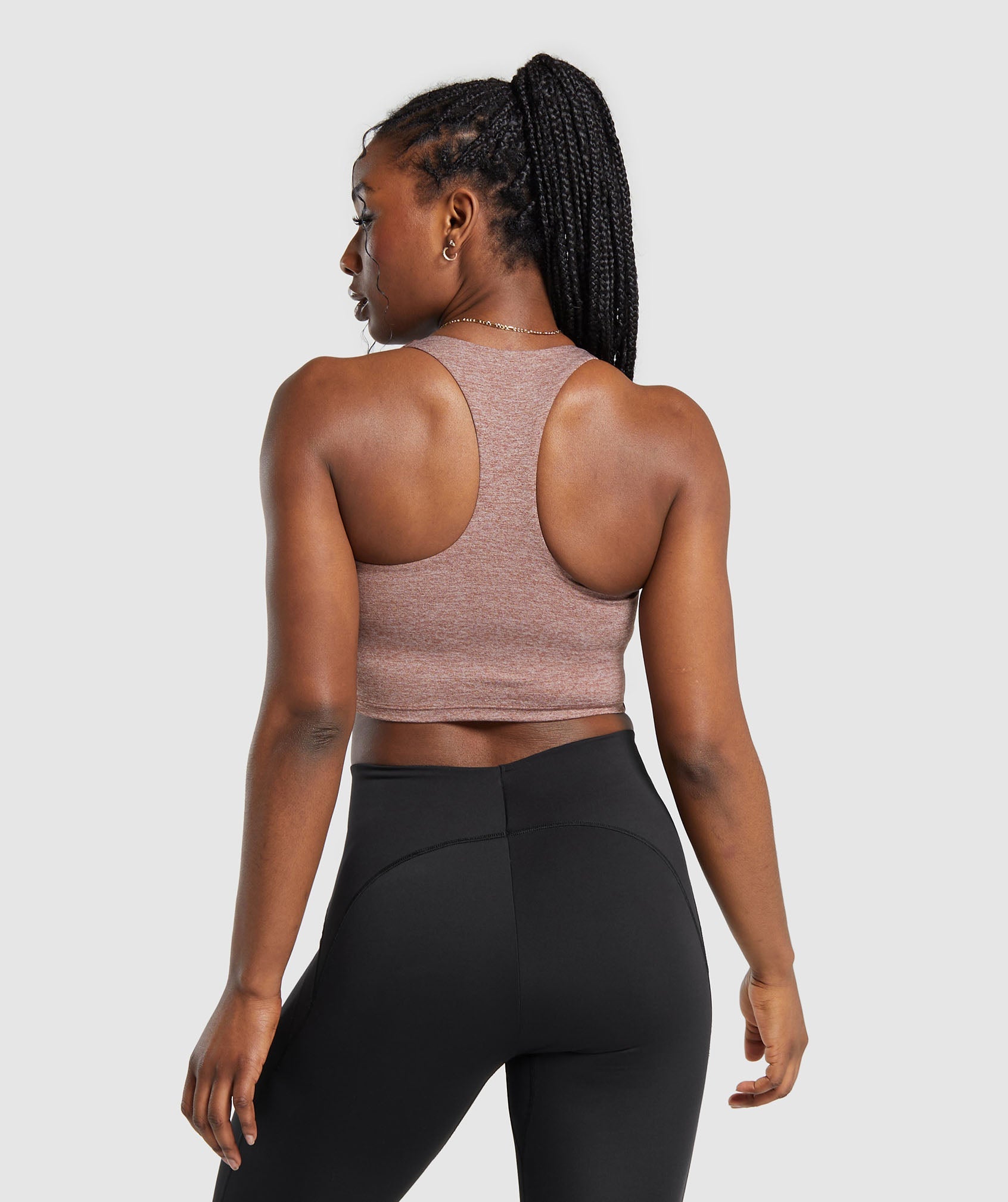 Marl Racer Shelf Crop Tank- Rust Brown/Undyed Marl in null - view 2