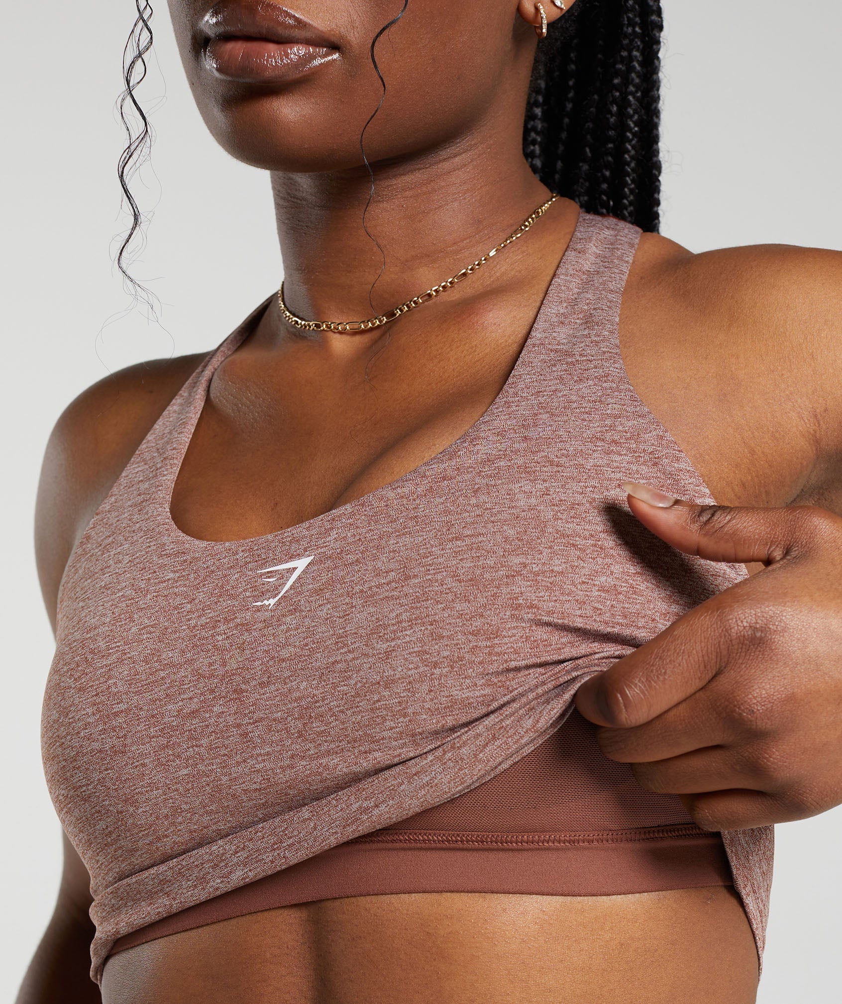 Marl Racer Shelf Crop Tank- Rust Brown/Undyed Marl in null - view 5