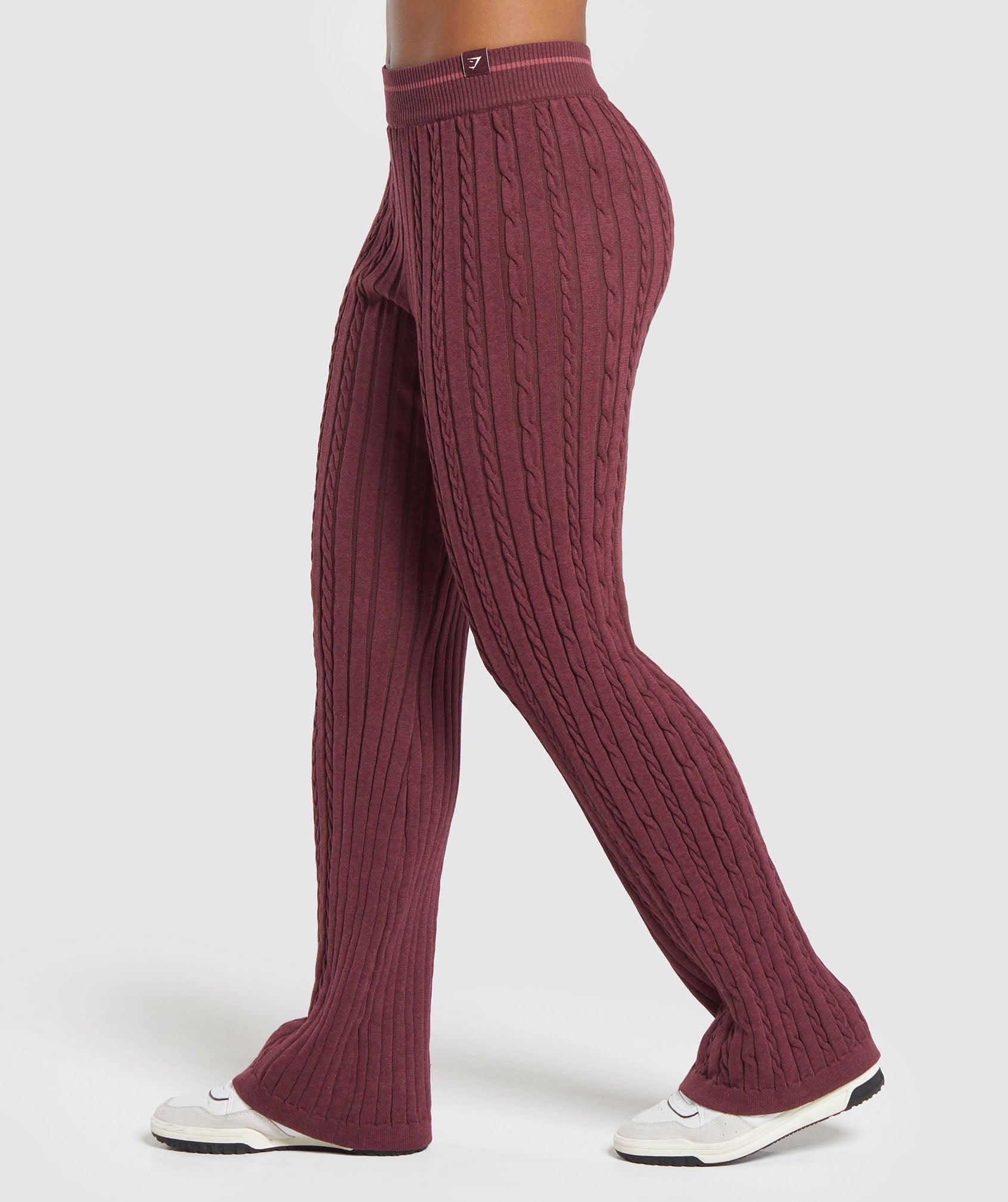 Plus Size Cable Knit High Waisted Leggings - Burgundy