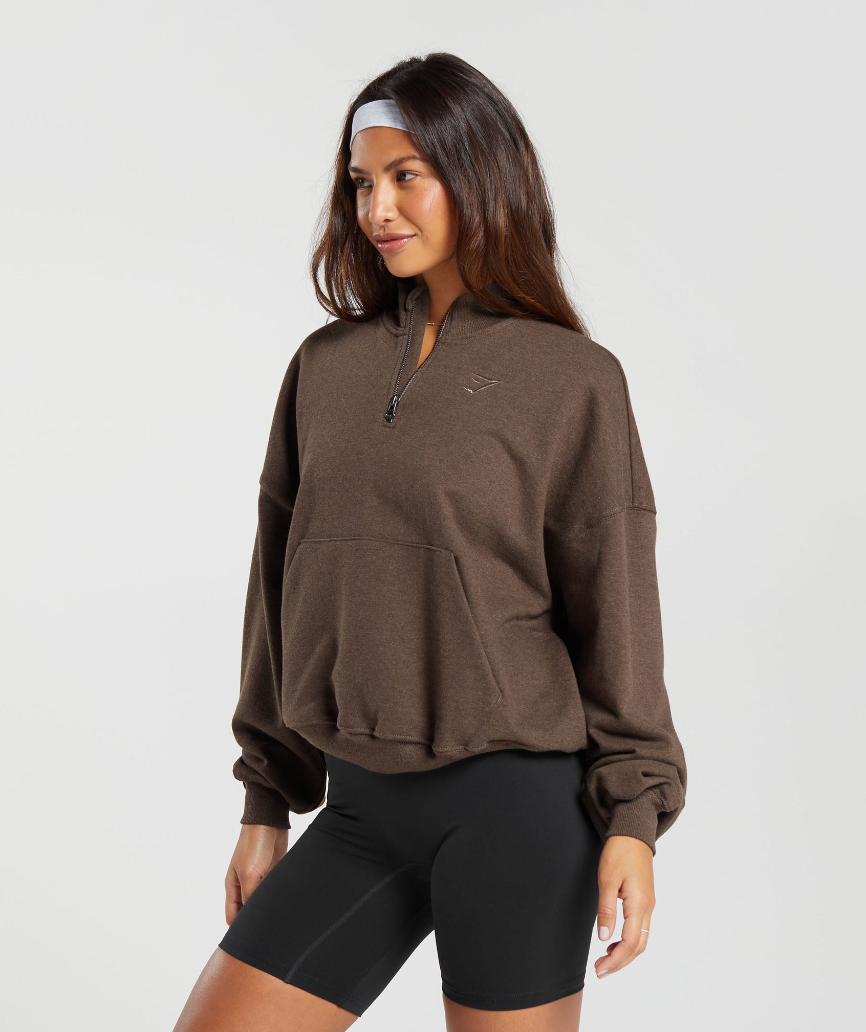 Rest Day Sweats 1/2 Zip Pullover in Cozy Brown Marl - view 3