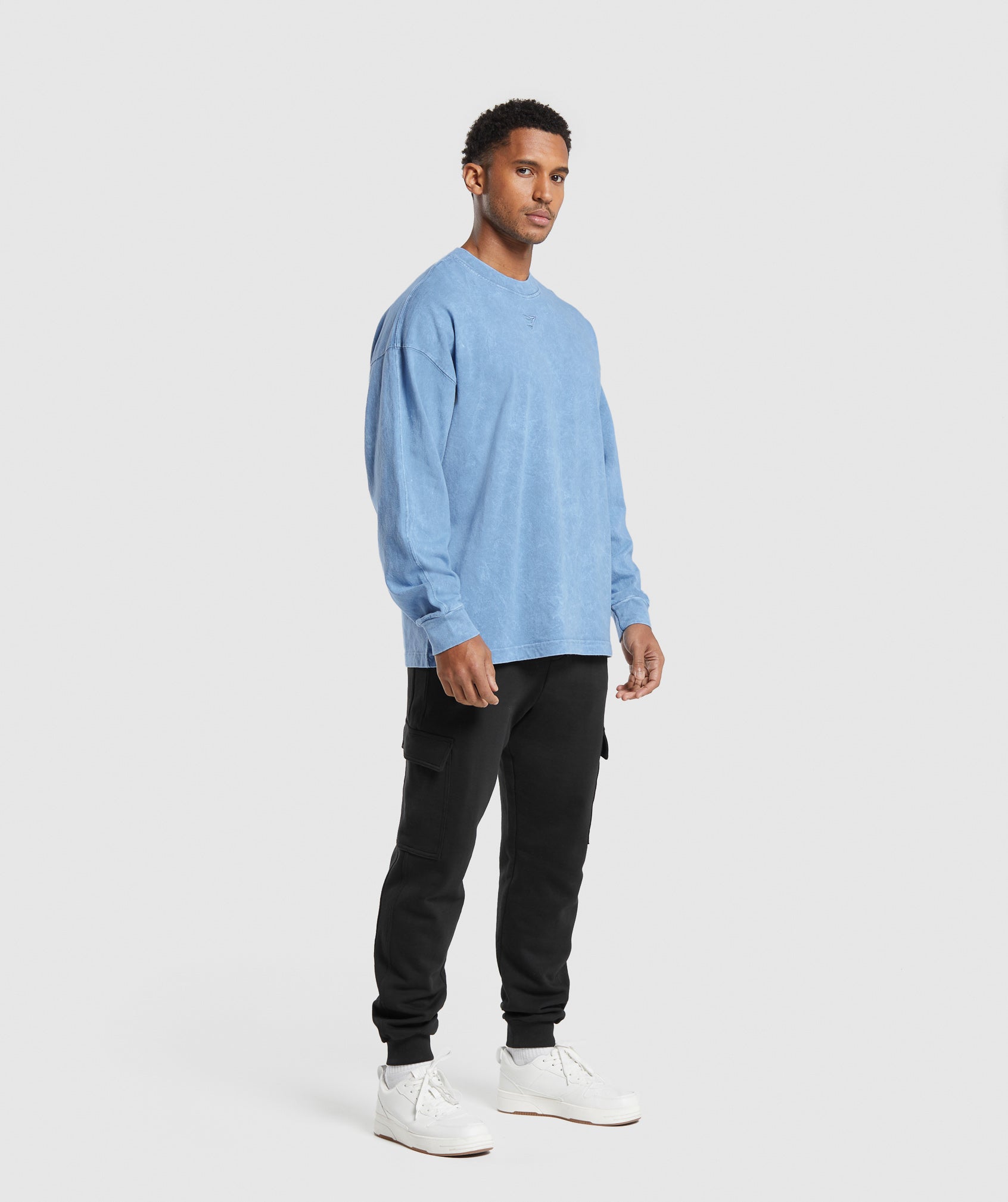 Rest Day Washed Long Sleeve T-Shirt in Faded Blue - view 4