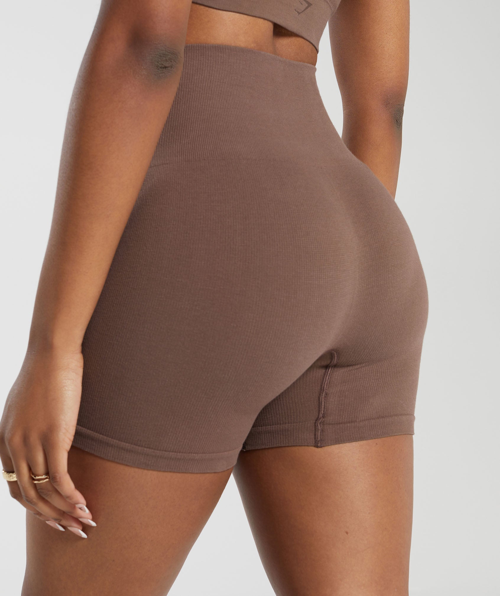 Ribbed Cotton Seamless Shorts in Soft Brown - view 6