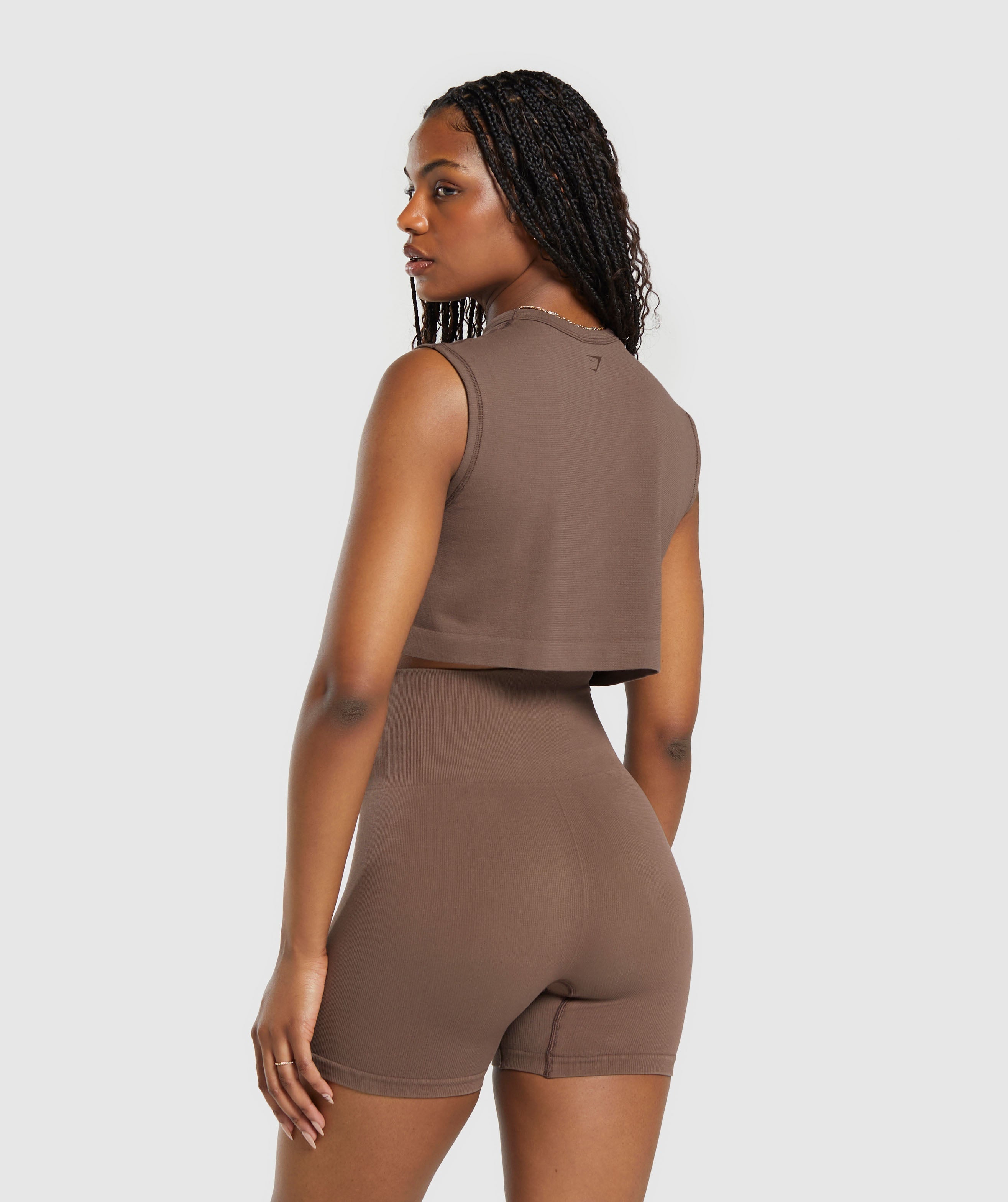 Ribbed Cotton Seamless Tank in Soft Brown - view 2