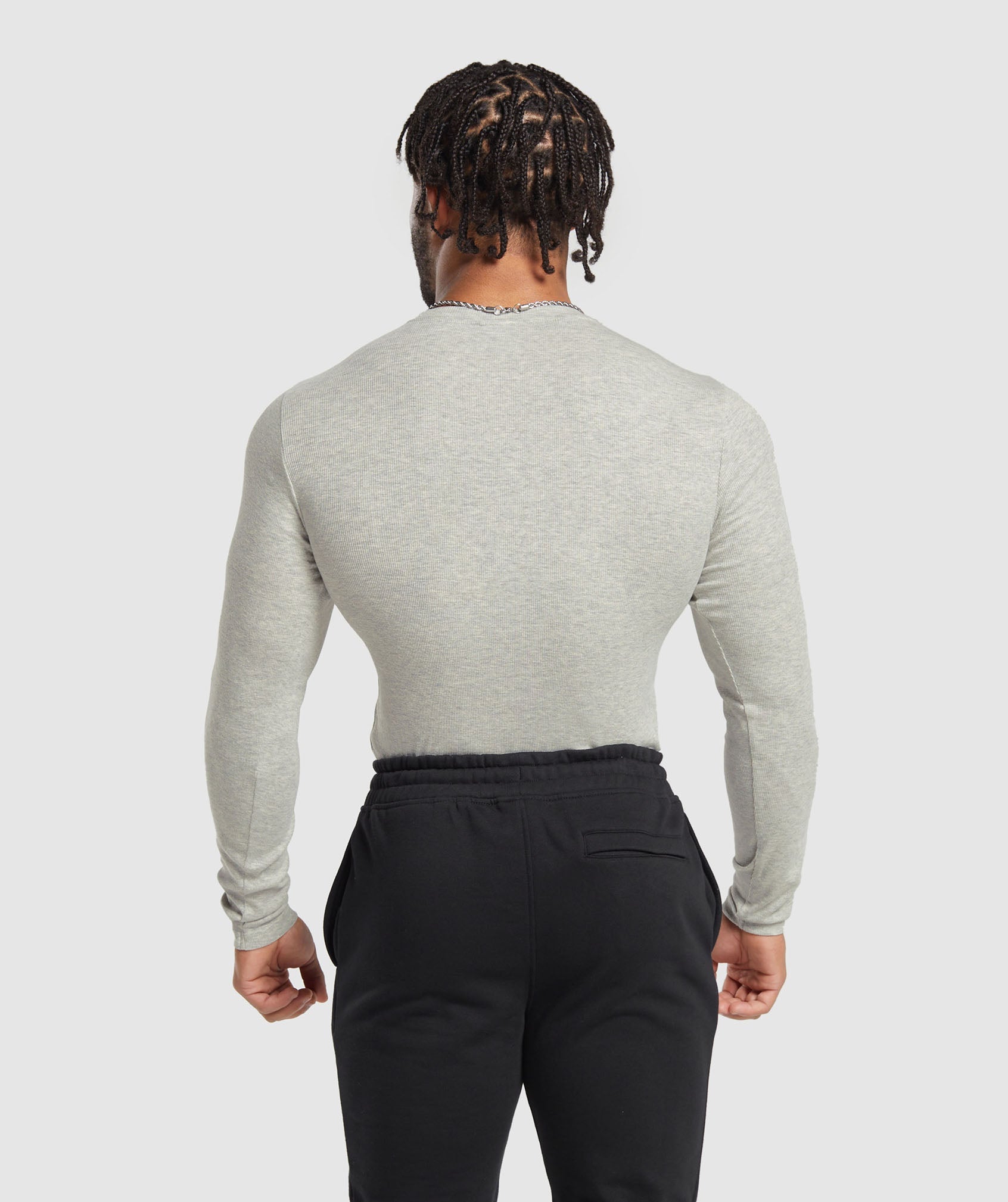 Ribbed Long Sleeve T-Shirt in Stone Grey Marl - view 3