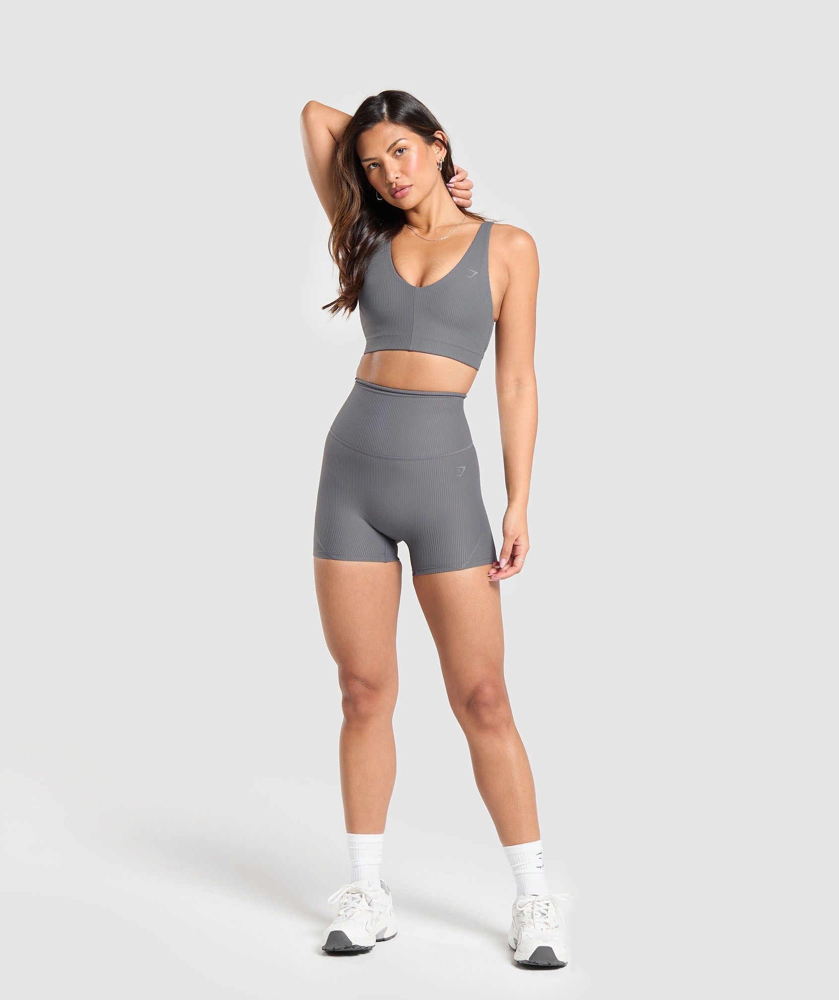 Ribbed Shorts in Brushed Grey - view 4