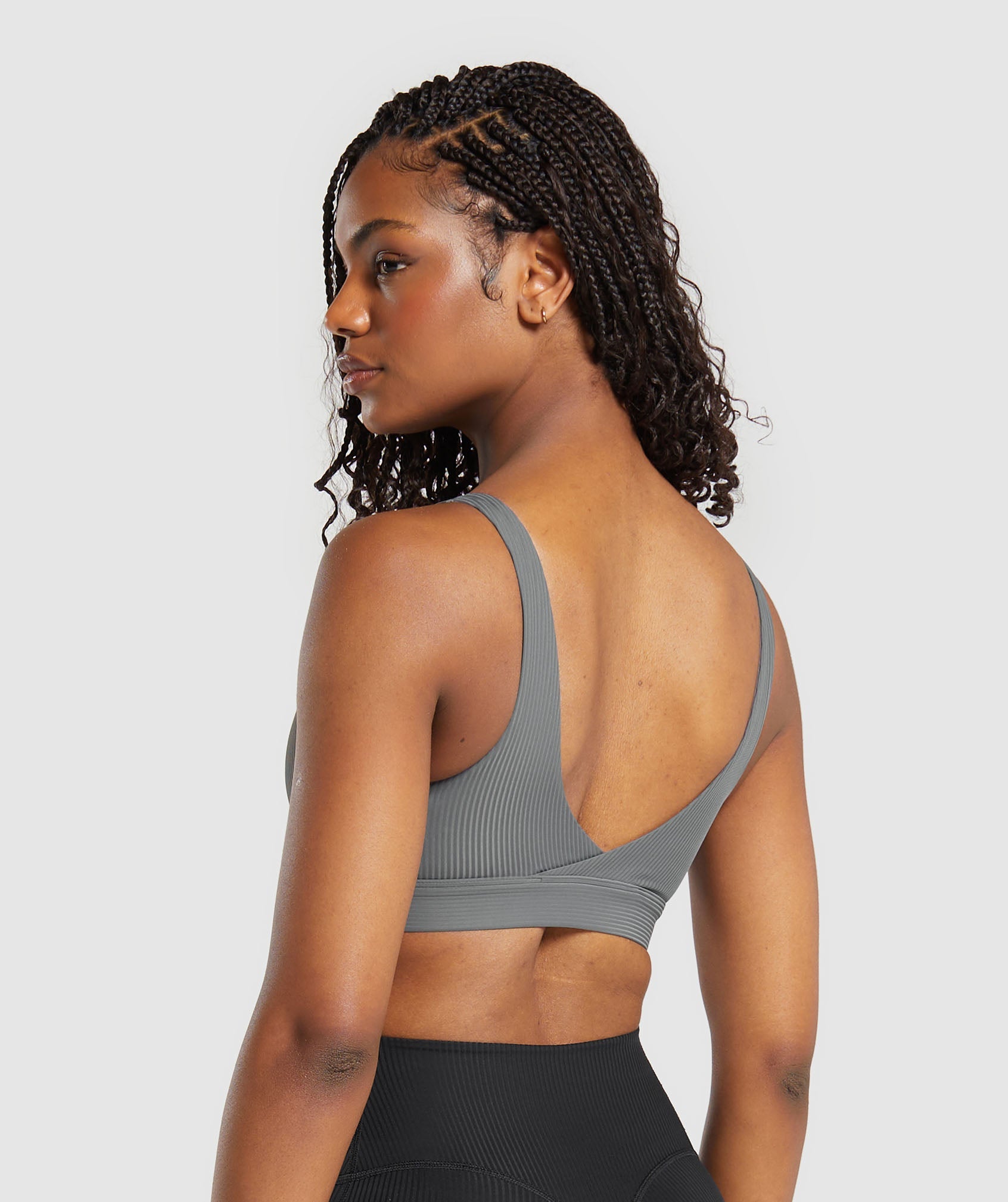Ribbed Sports Bra in Brushed Grey - view 2