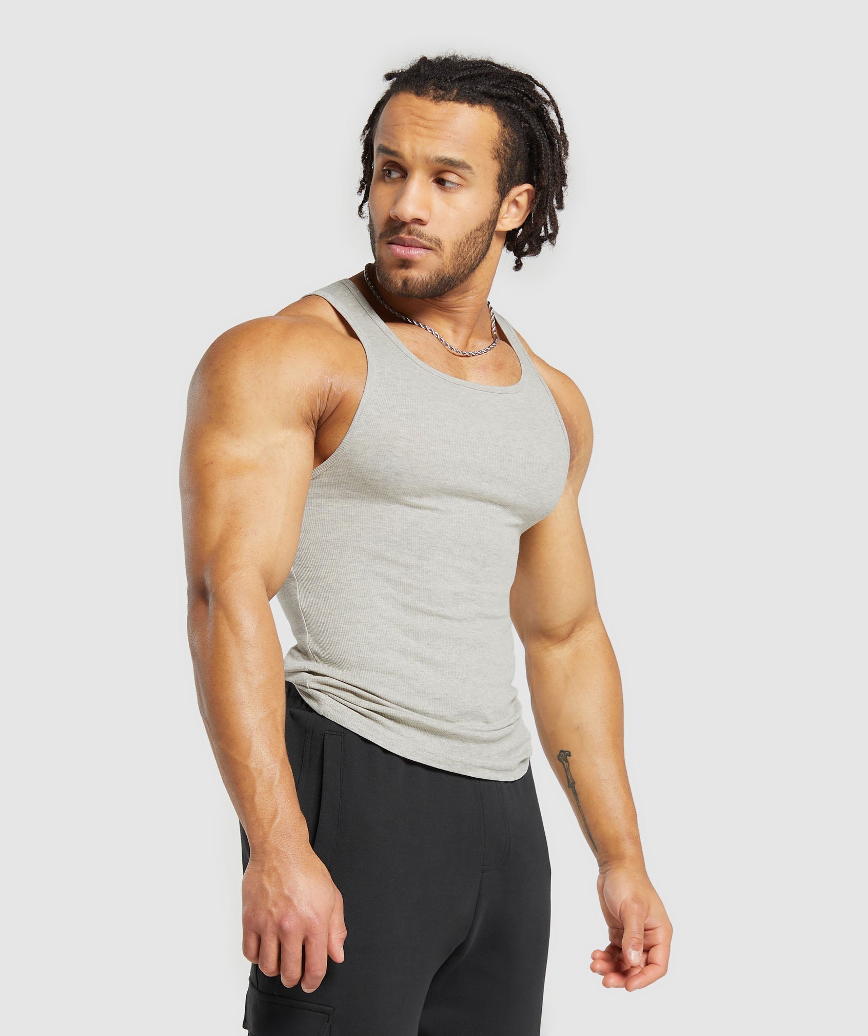 Ribbed Tank 3 Pack in Stone Grey Marl/Stone Grey Marl/Stone Grey Marl - view 3