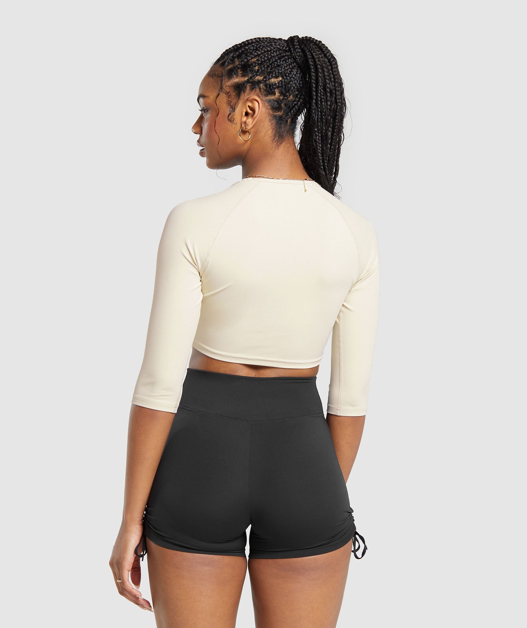 Ruche 3/4 Sleeve Crop Top in Ecru White - view 2