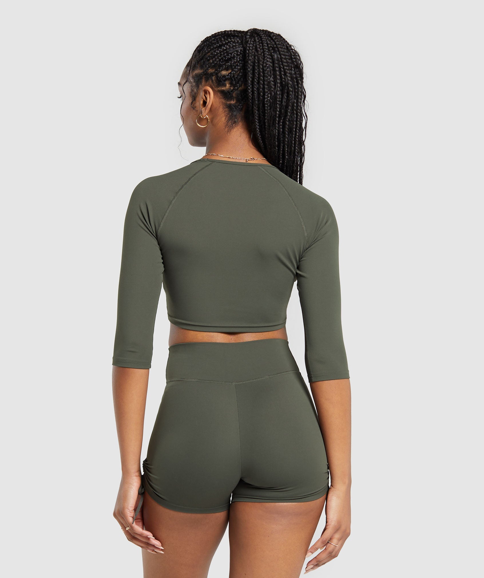 Ruche 3/4 Sleeve Crop Top in Strength Green - view 2