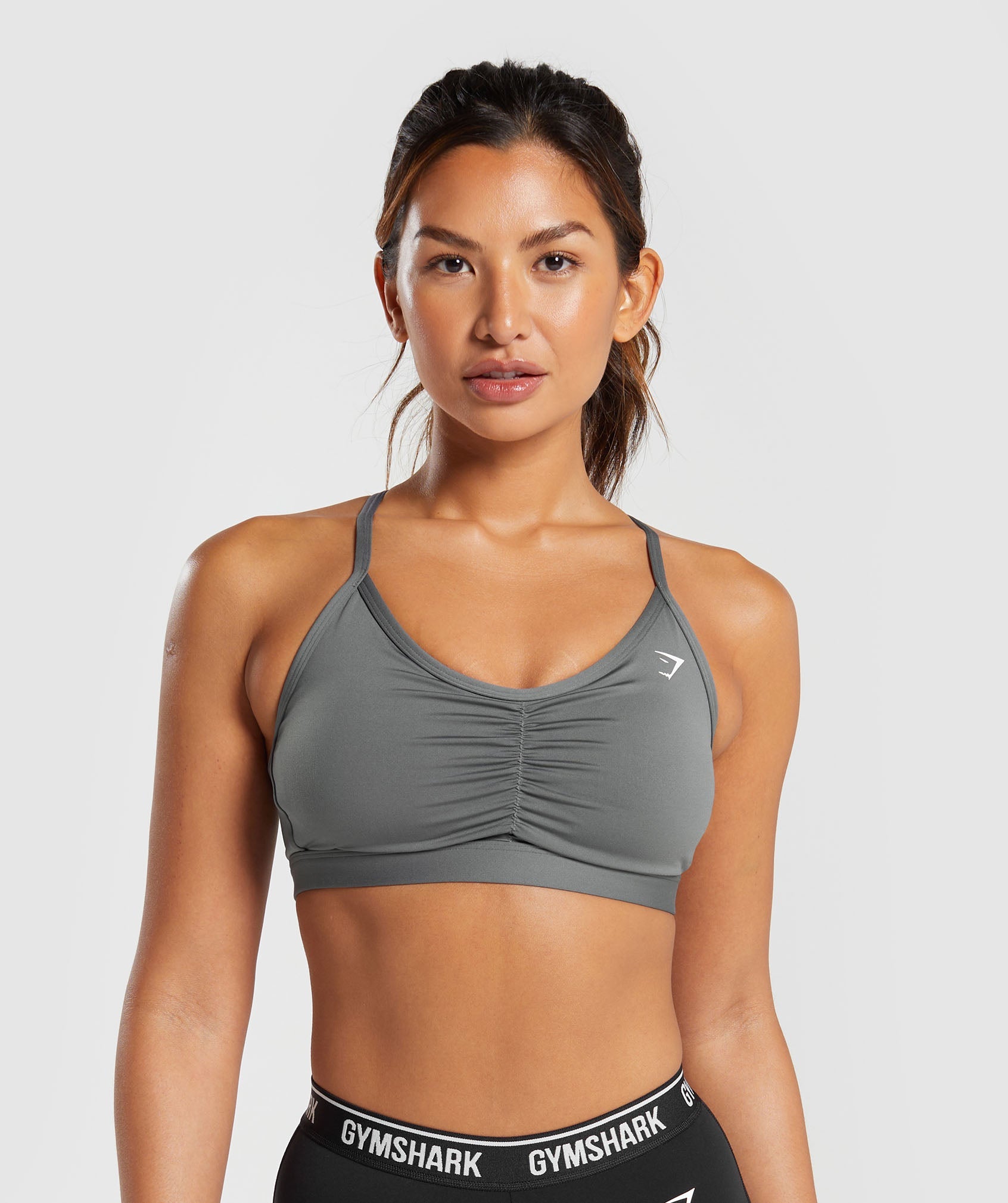 RUCHED STRAPPY SPORTS BRA Black Gymshark Womens Light Support Size