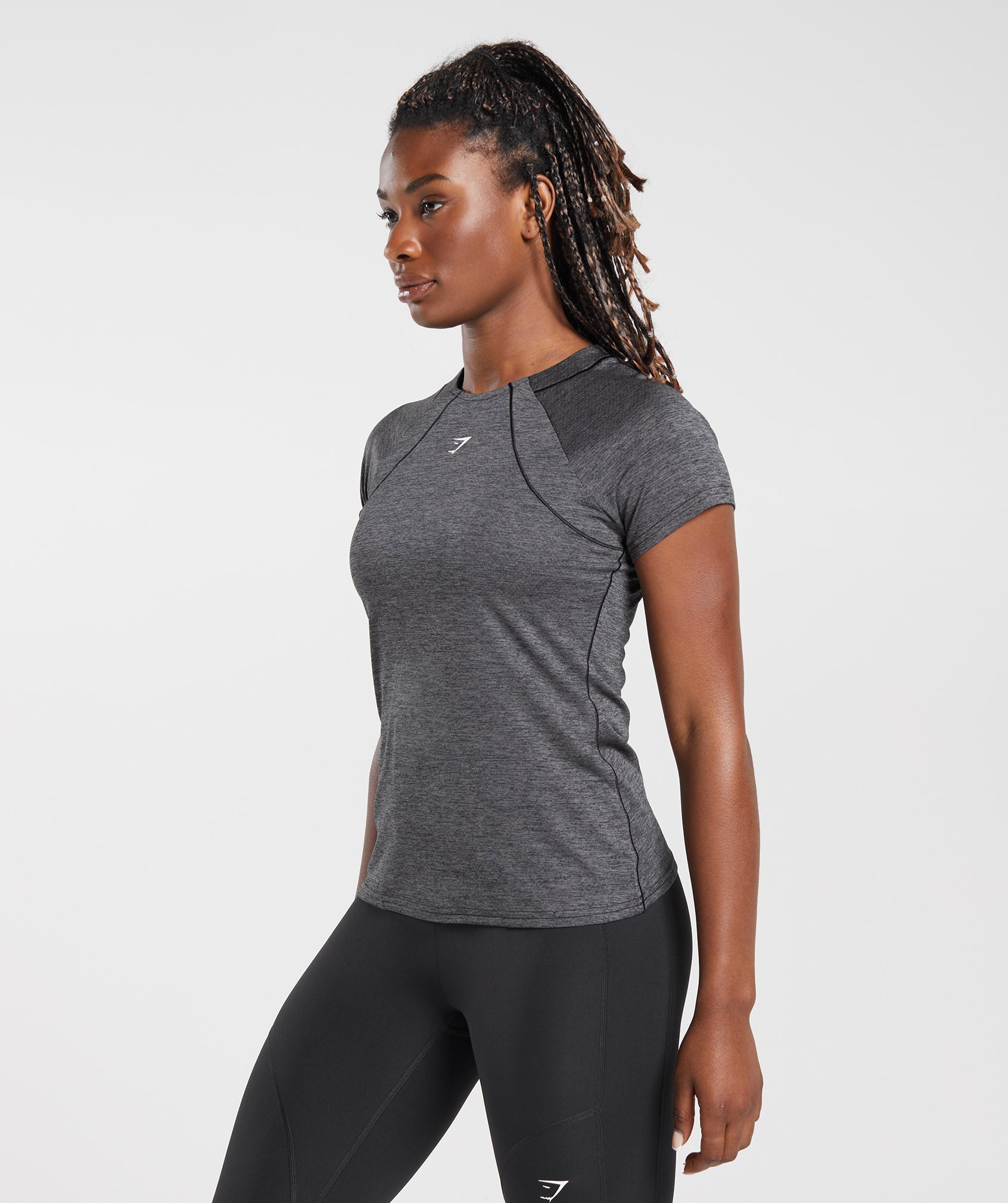 Gymshark Running T-Shirt - Black/Silhouette Grey Marl