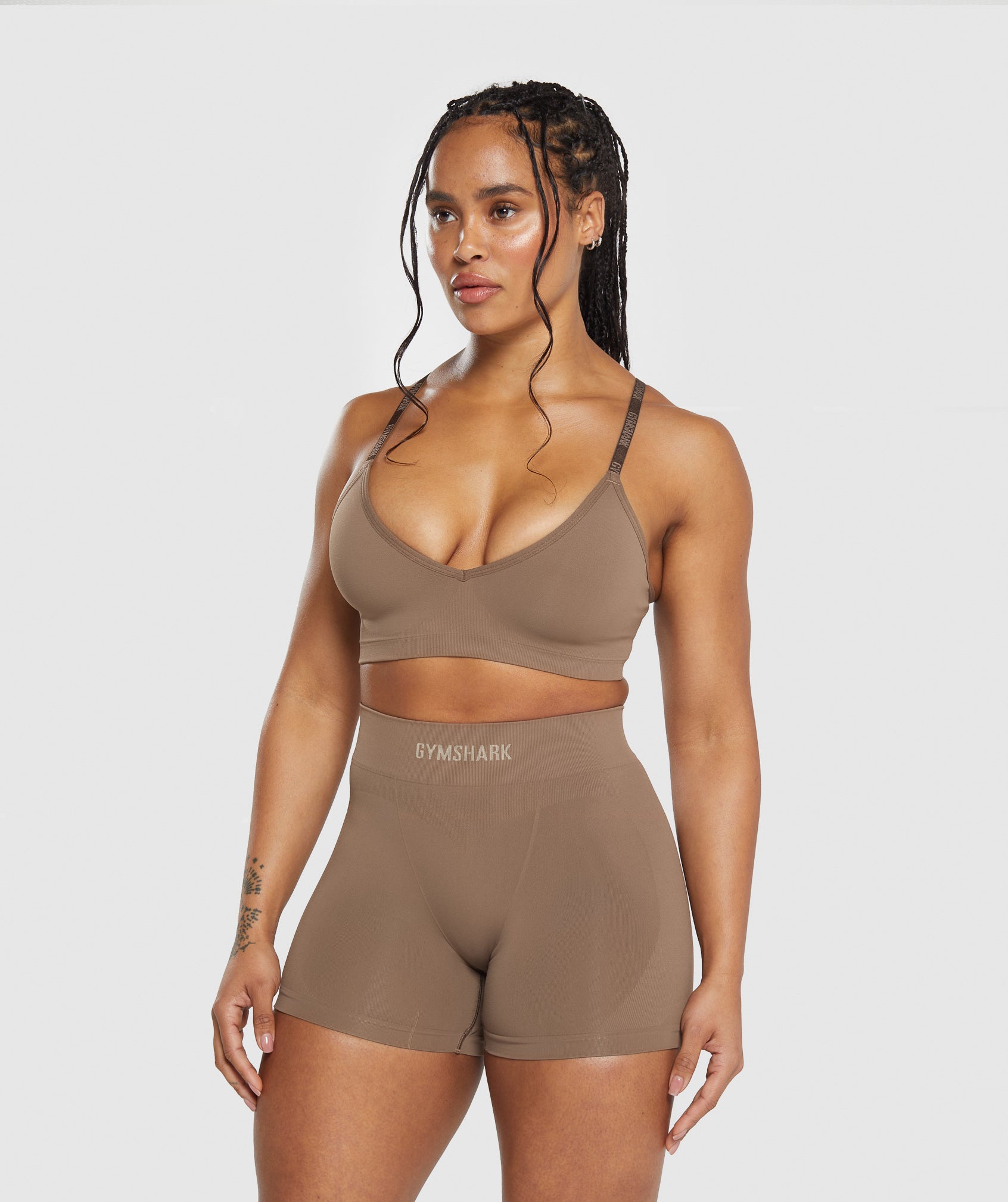 Khaki Seamless Sports Bra & Shorts Set