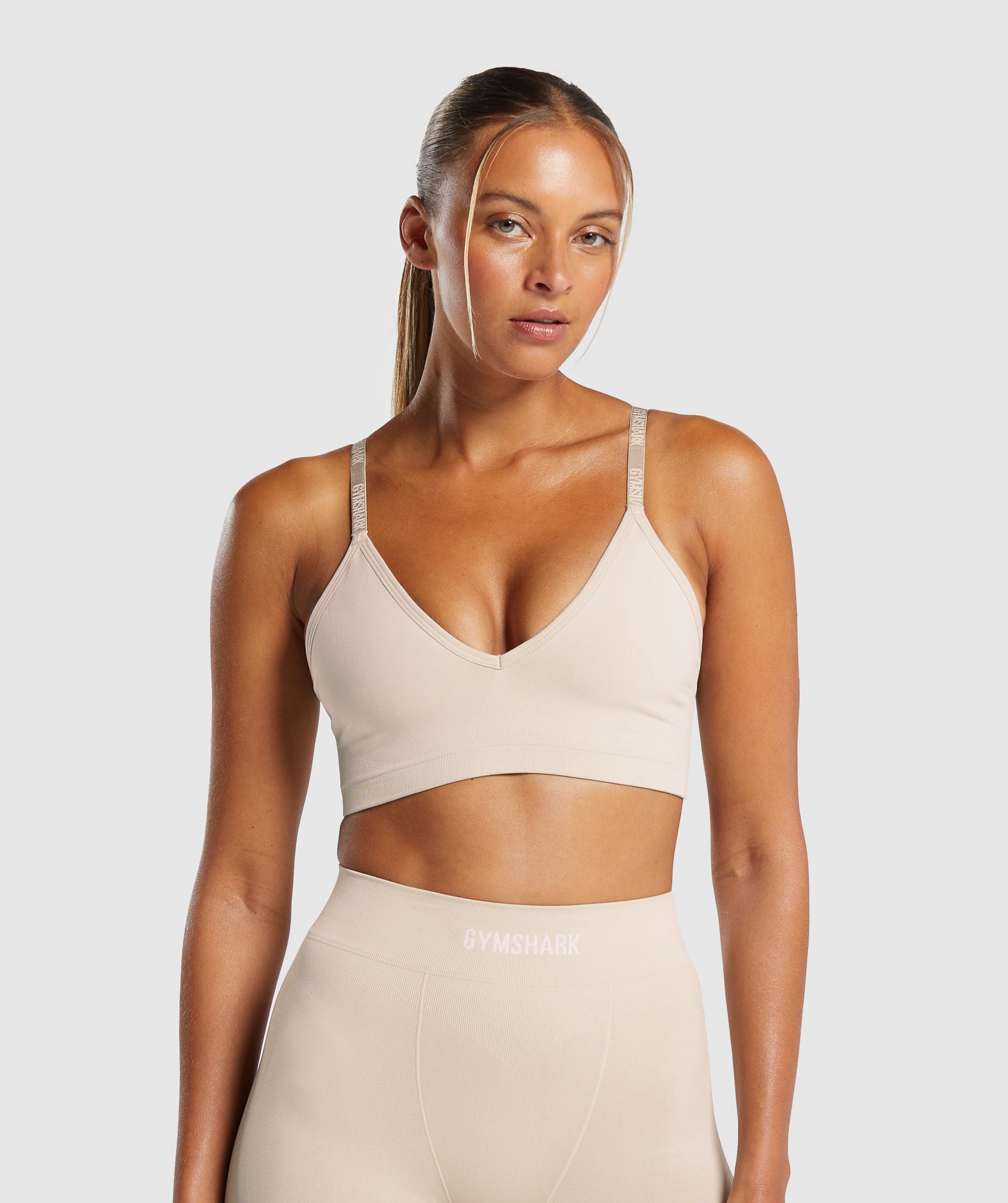 Seamless V Neck Bralette in Pebble Grey - view 1