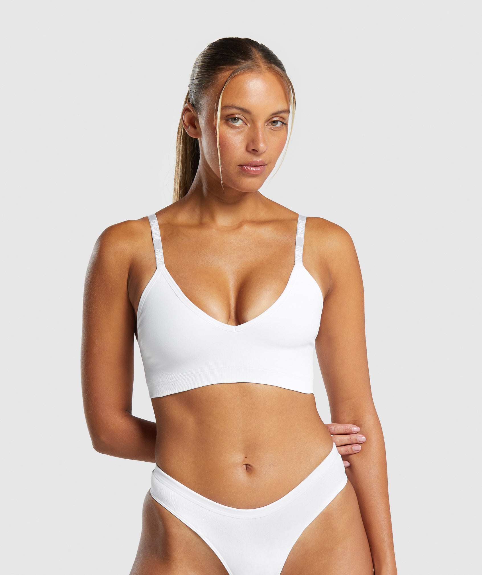 Seamless V Neck Bralette in White - view 1