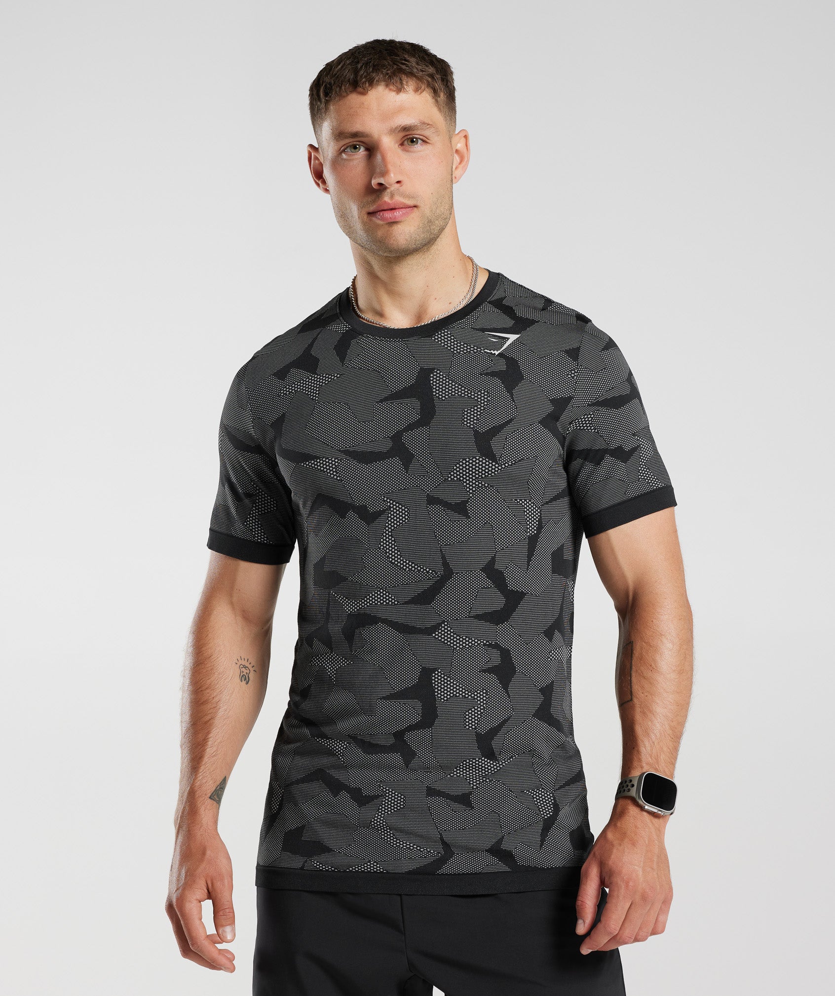 Gymshark Geo Seamless Long Sleeve T-Shirt - Black/Charcoal Grey