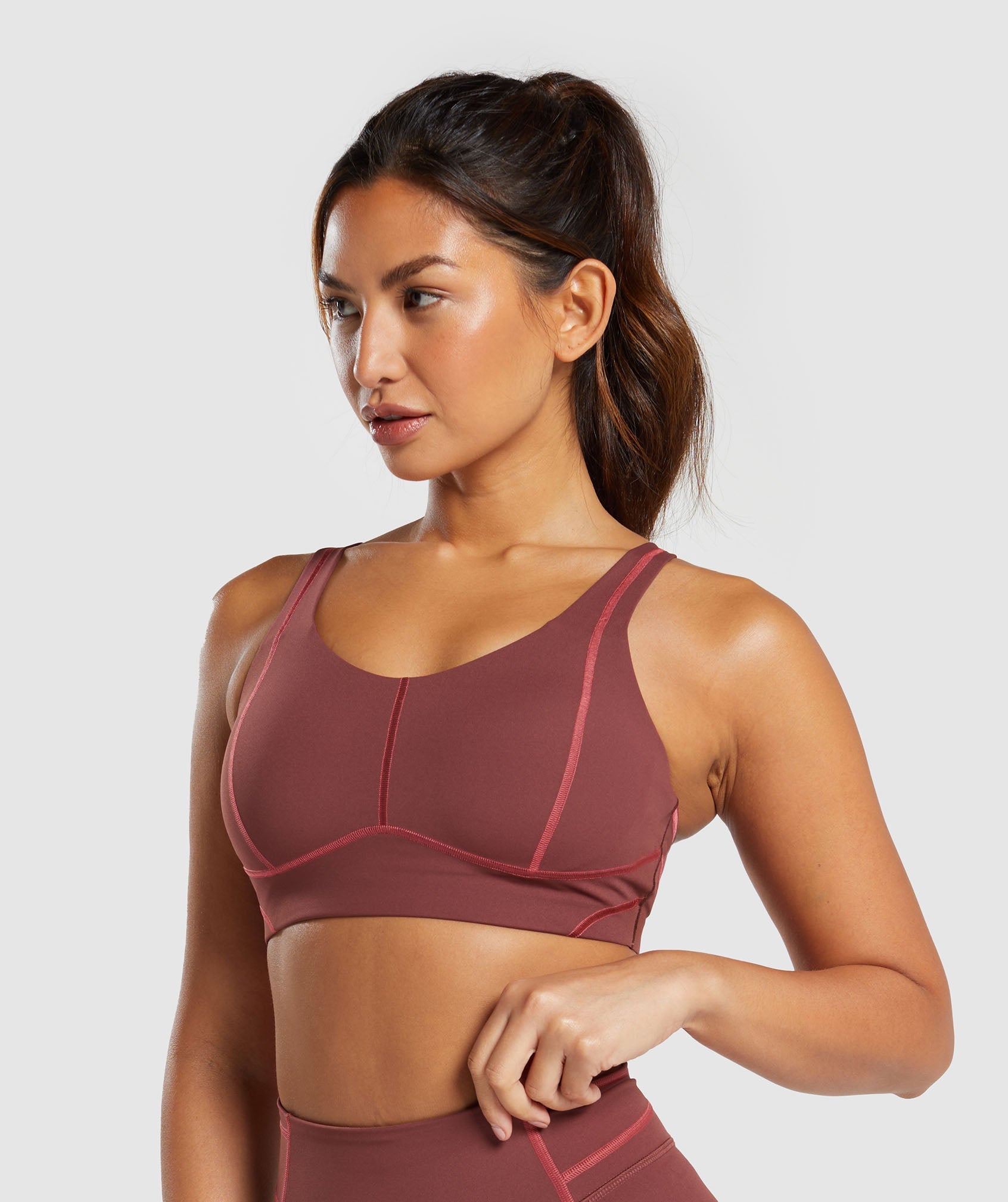 Stitch Feature Sports Bra in Burgundy Brown - view 3