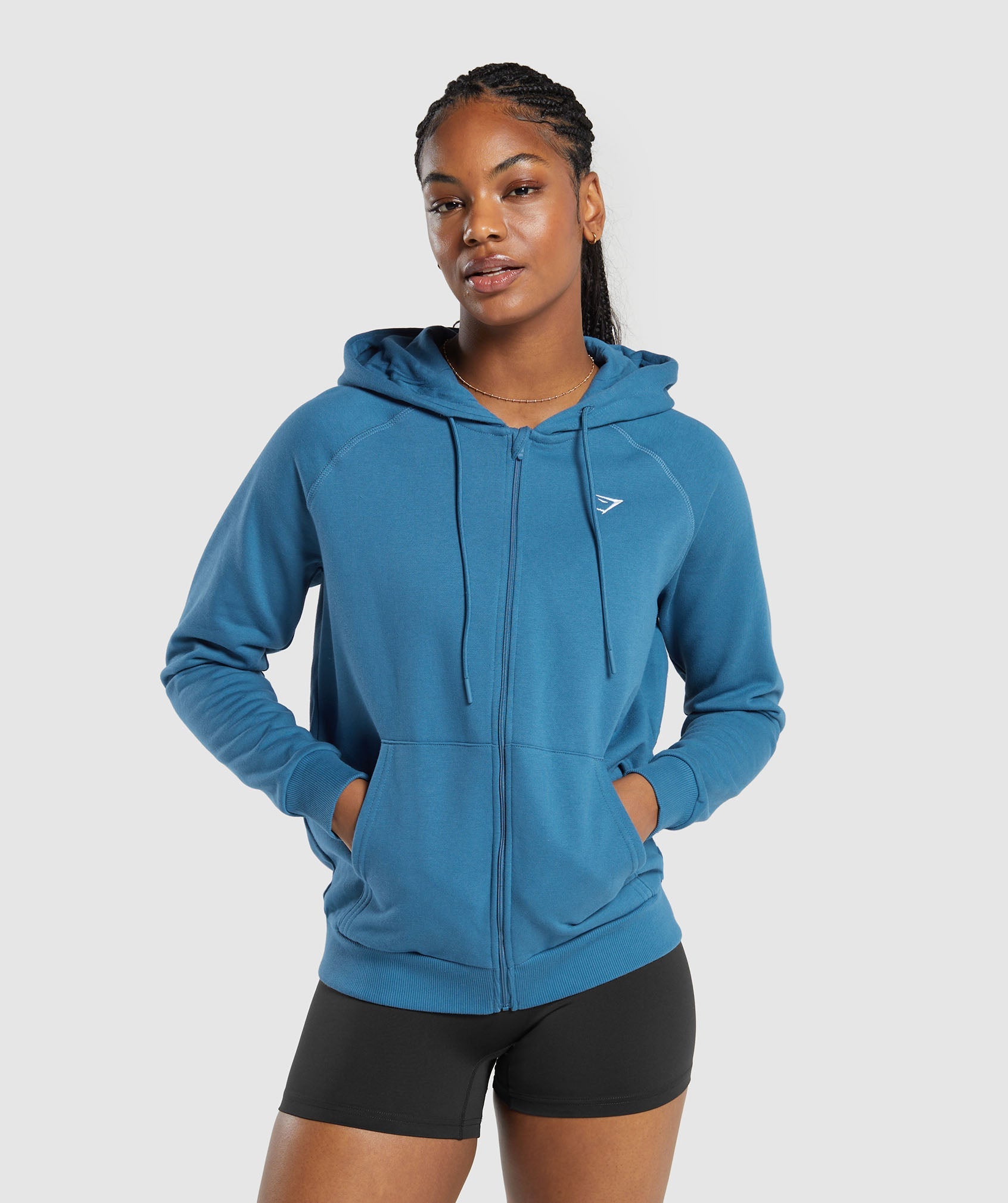 Gymshark Full Zip Hoodie Sweatshirt Gray Color Block Panels Womens Small