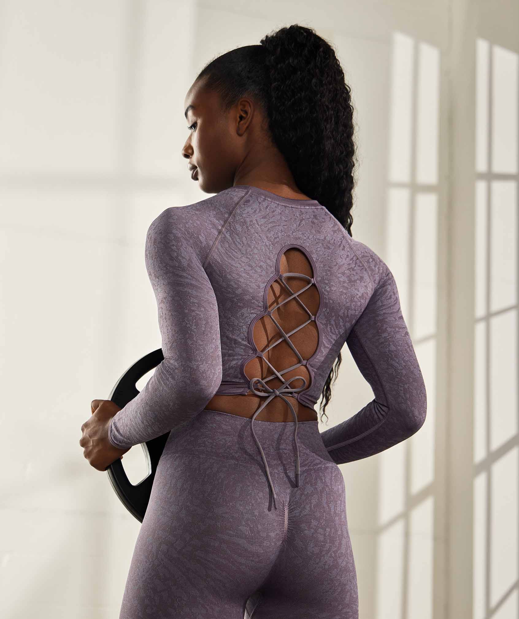 Gymshark Adapt Animal Seamless Lace Up Back Top - Wild, Musk Lilac