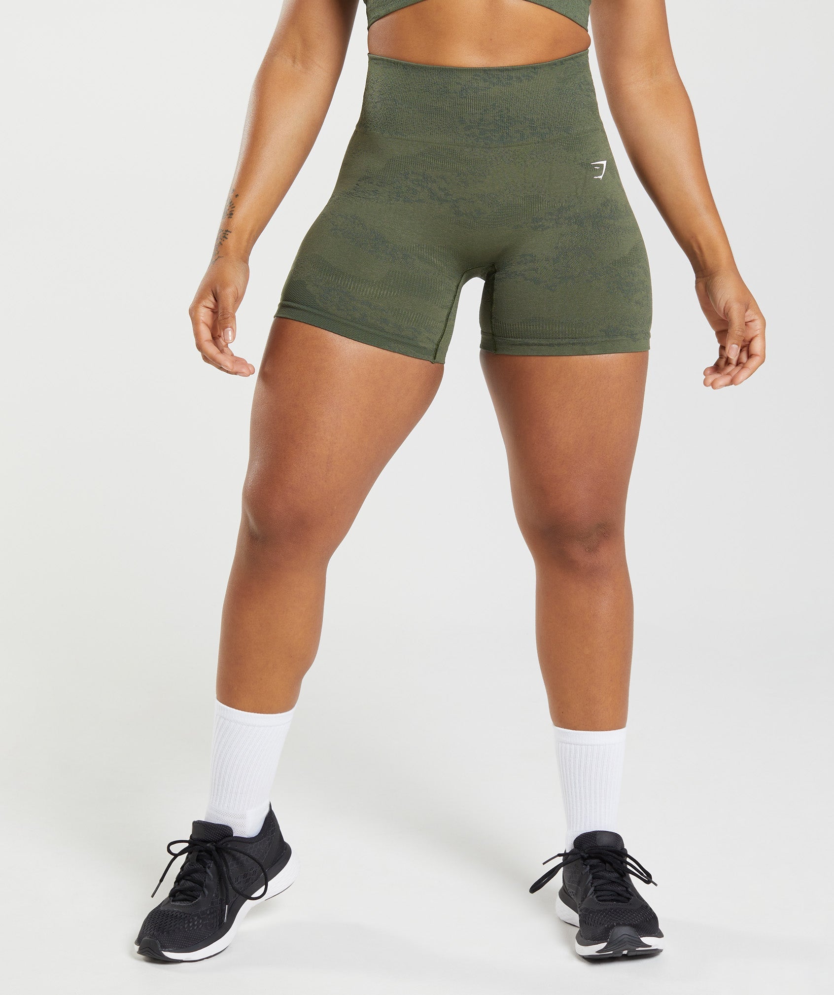 Adapt Camo Seamless Shorts in Moss Olive/Core Olive