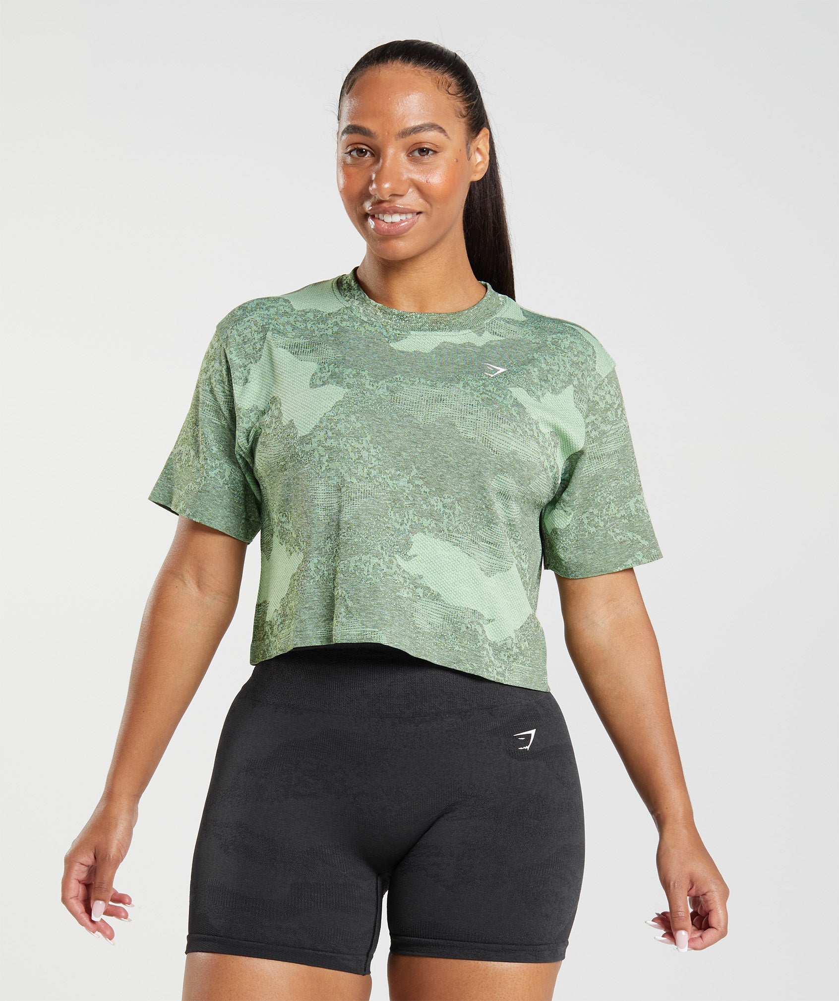 Adapt Camo Seamless Crop Top in Aloe Green/Moss Olive - view 1