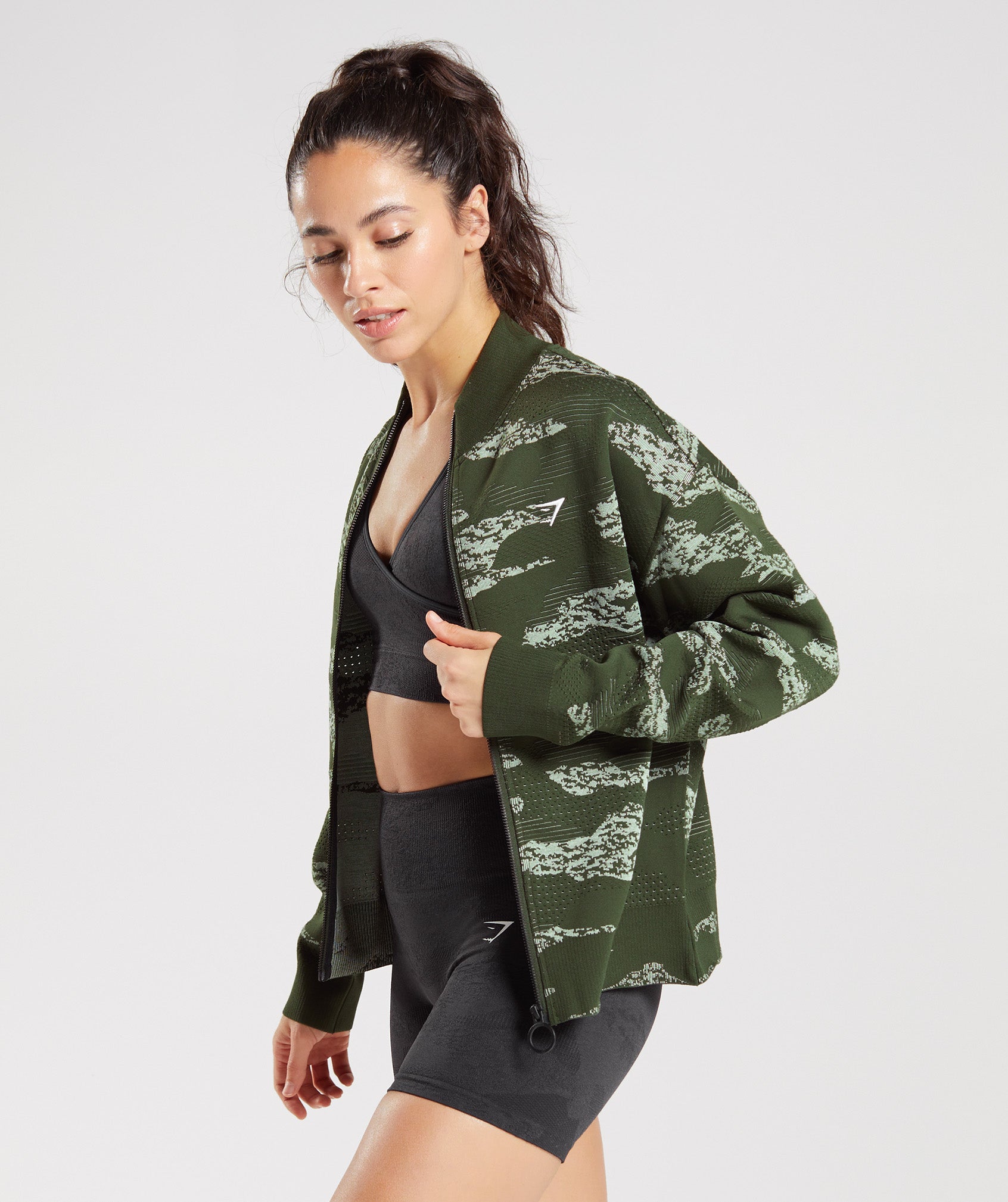 Adapt Camo Seamless Track Jacket in Moss Olive/Aloe Green