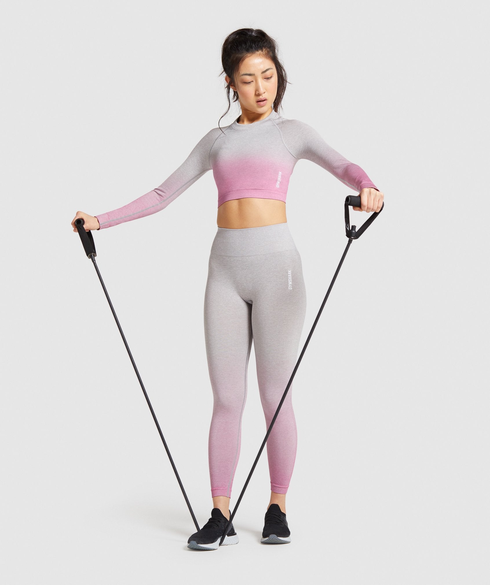Adapt Ombre Seamless Long Sleeve Crop Top in Light Grey Marl/Pink