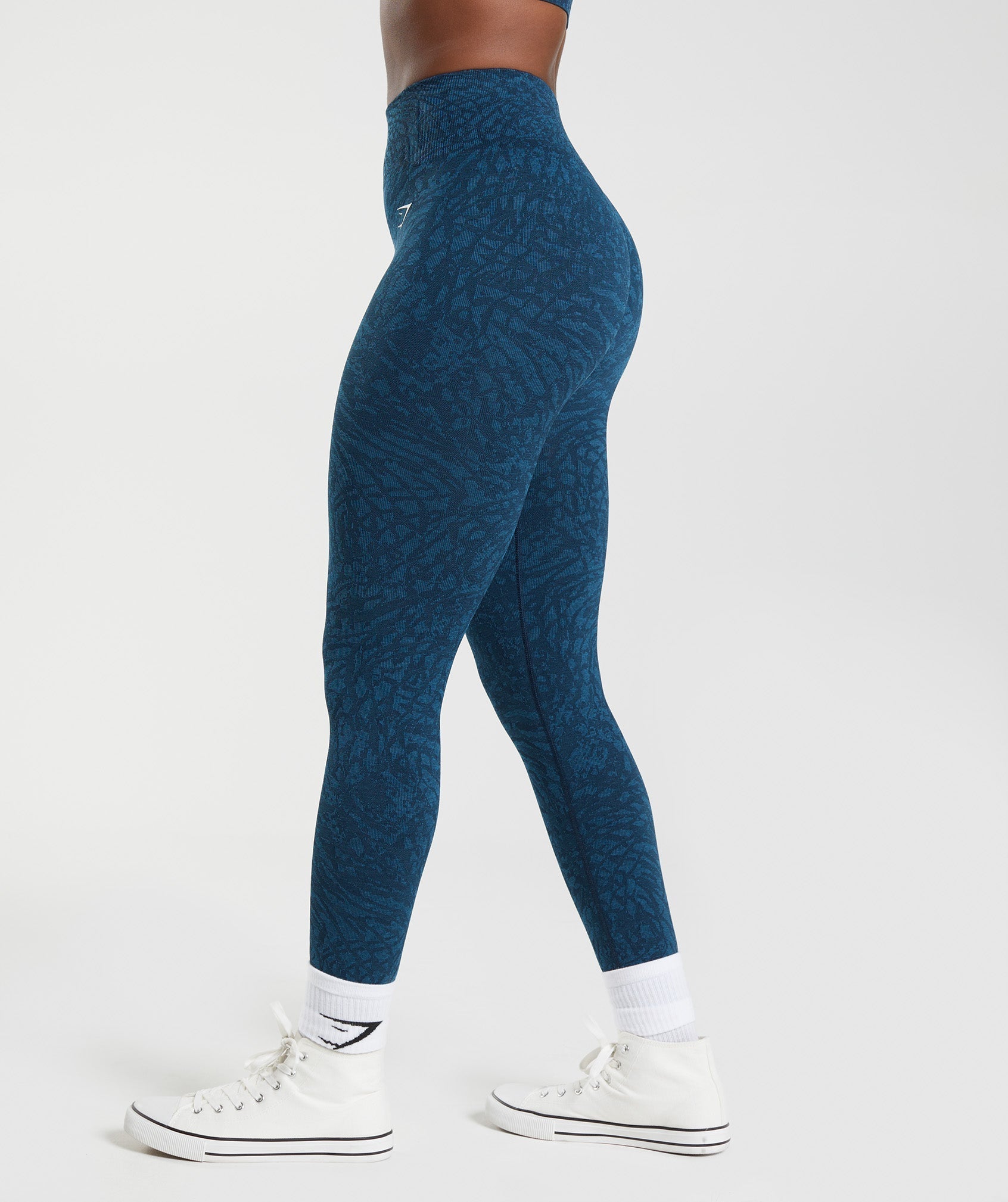 Teal & Navy Leopard Women's Activewear Leggings - Tall 33” inside