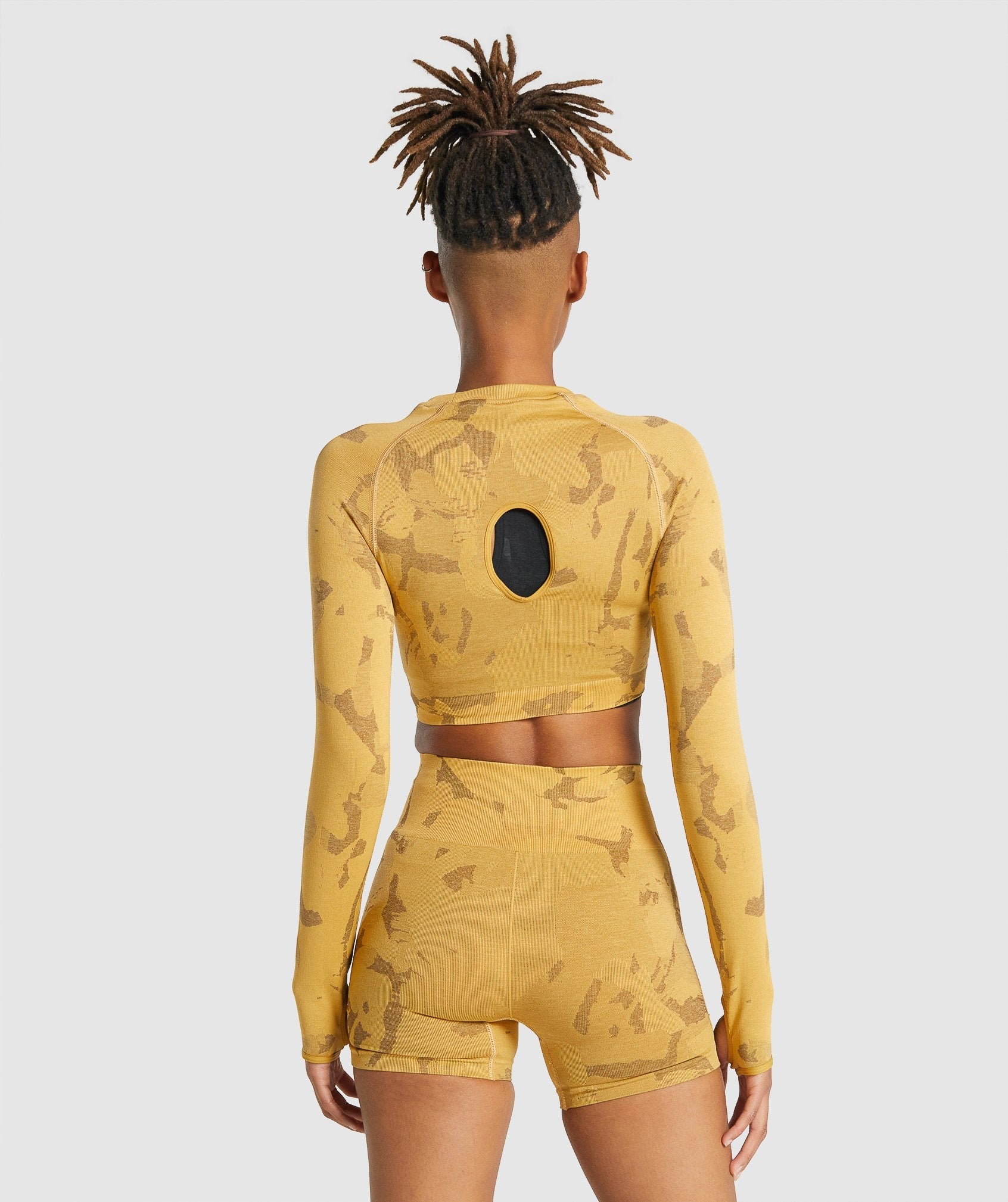 Adapt Camo Seamless Long Sleeve Crop Top in Savanna | Yellow - view 3