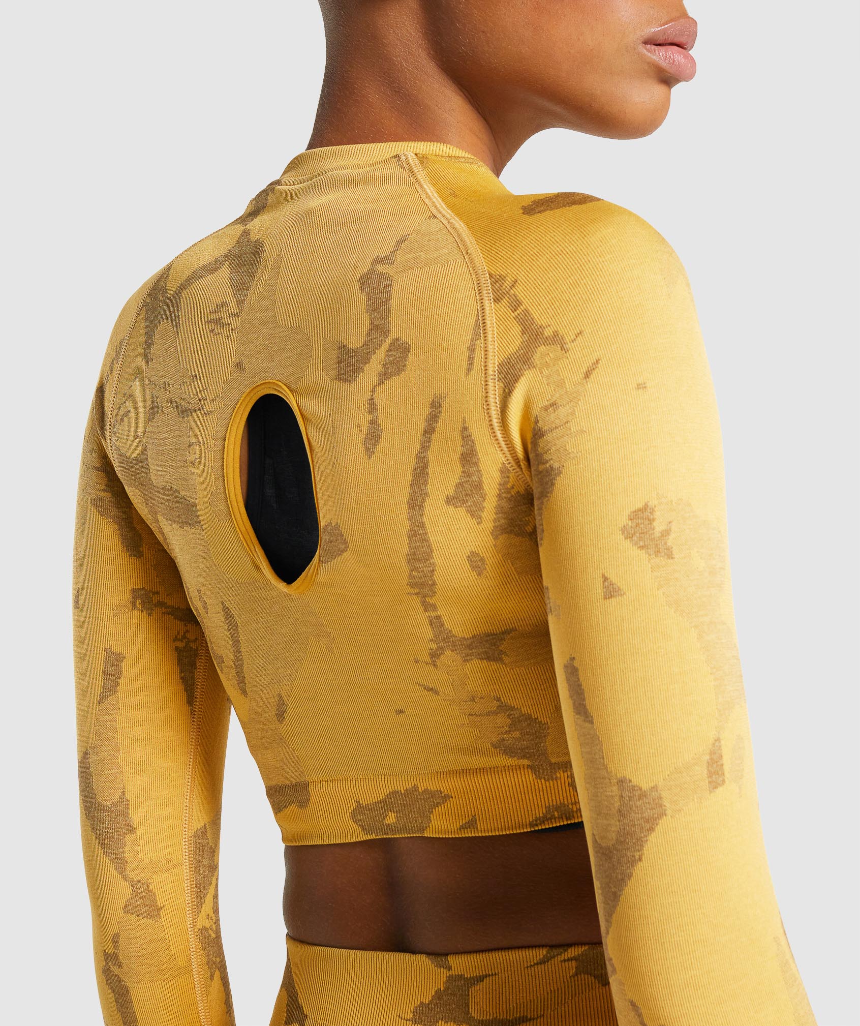 Adapt Camo Seamless Long Sleeve Crop Top in Savanna | Yellow - view 6