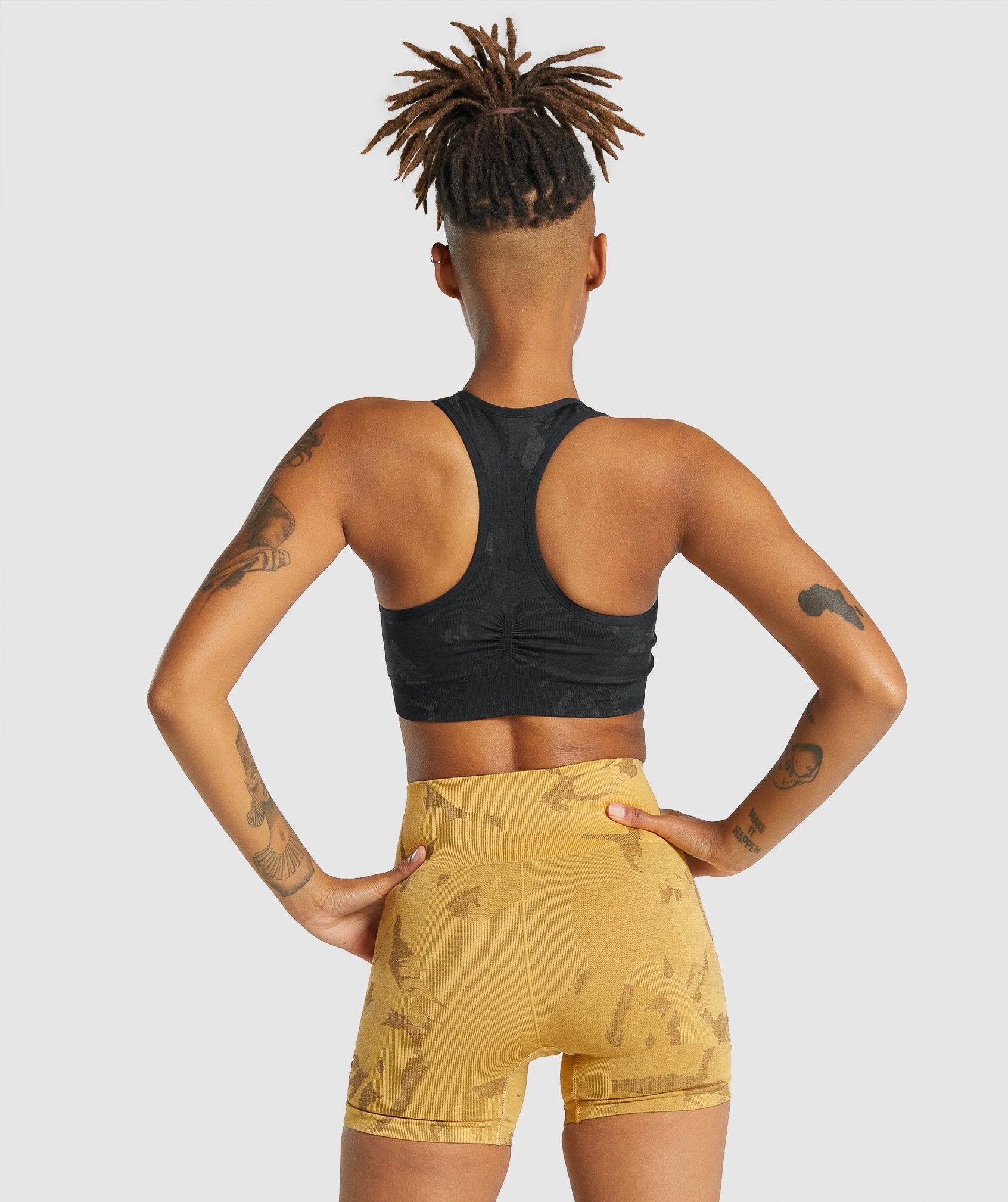 Adapt Camo Seamless Racer Back Sports Bra in Savanna | Black - view 3