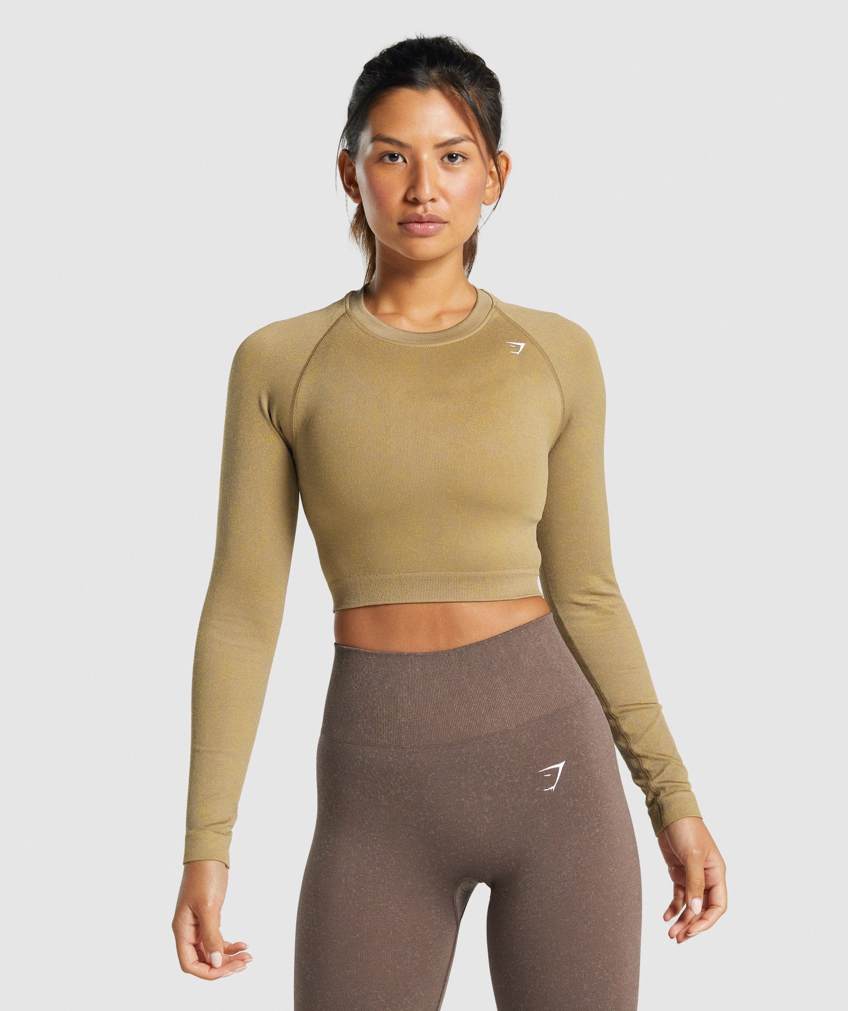 Adapt Fleck Seamless Long Sleeve Crop Top in Mineral | Light Brown - view 1