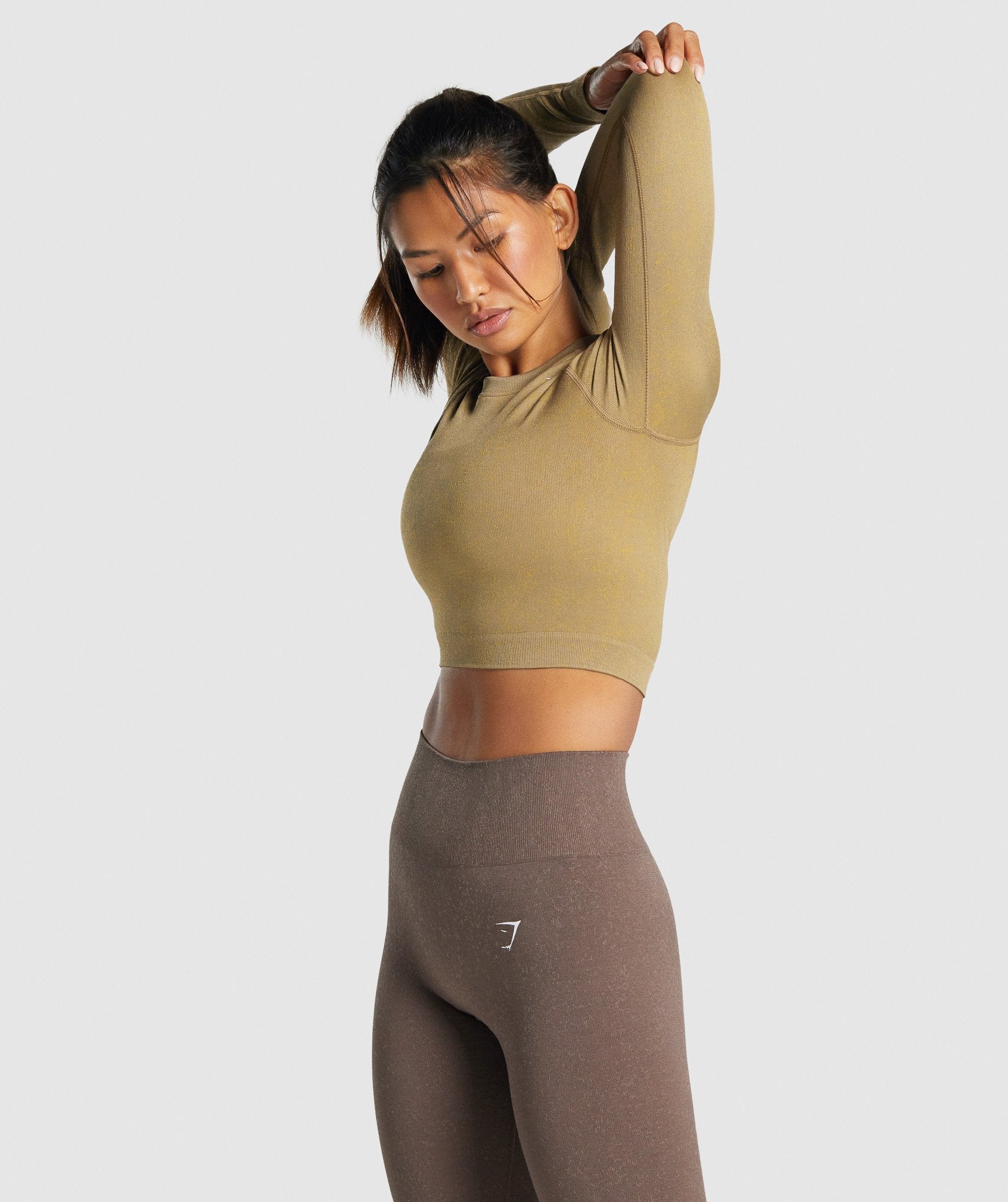 Adapt Fleck Seamless Long Sleeve Crop Top in Mineral | Light Brown - view 3