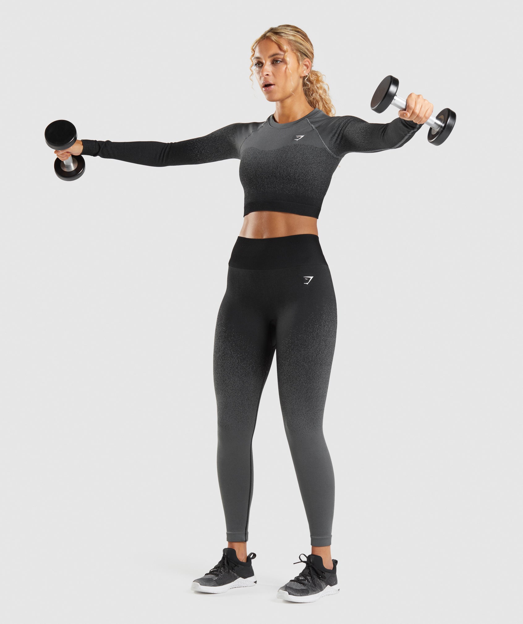 Adapt Ombre Seamless Long Sleeve Crop Top in Black/Grey - view 5